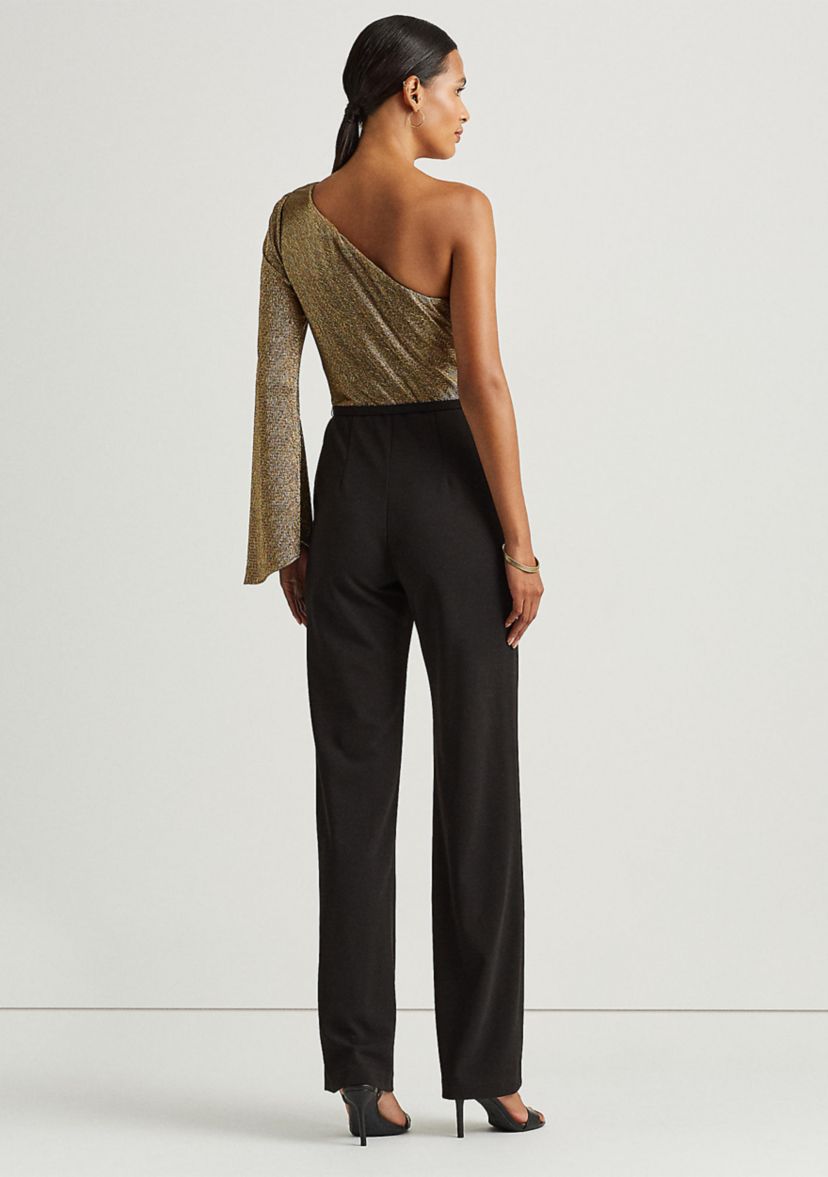 Metallic Crepe One-Shoulder Jumpsuit