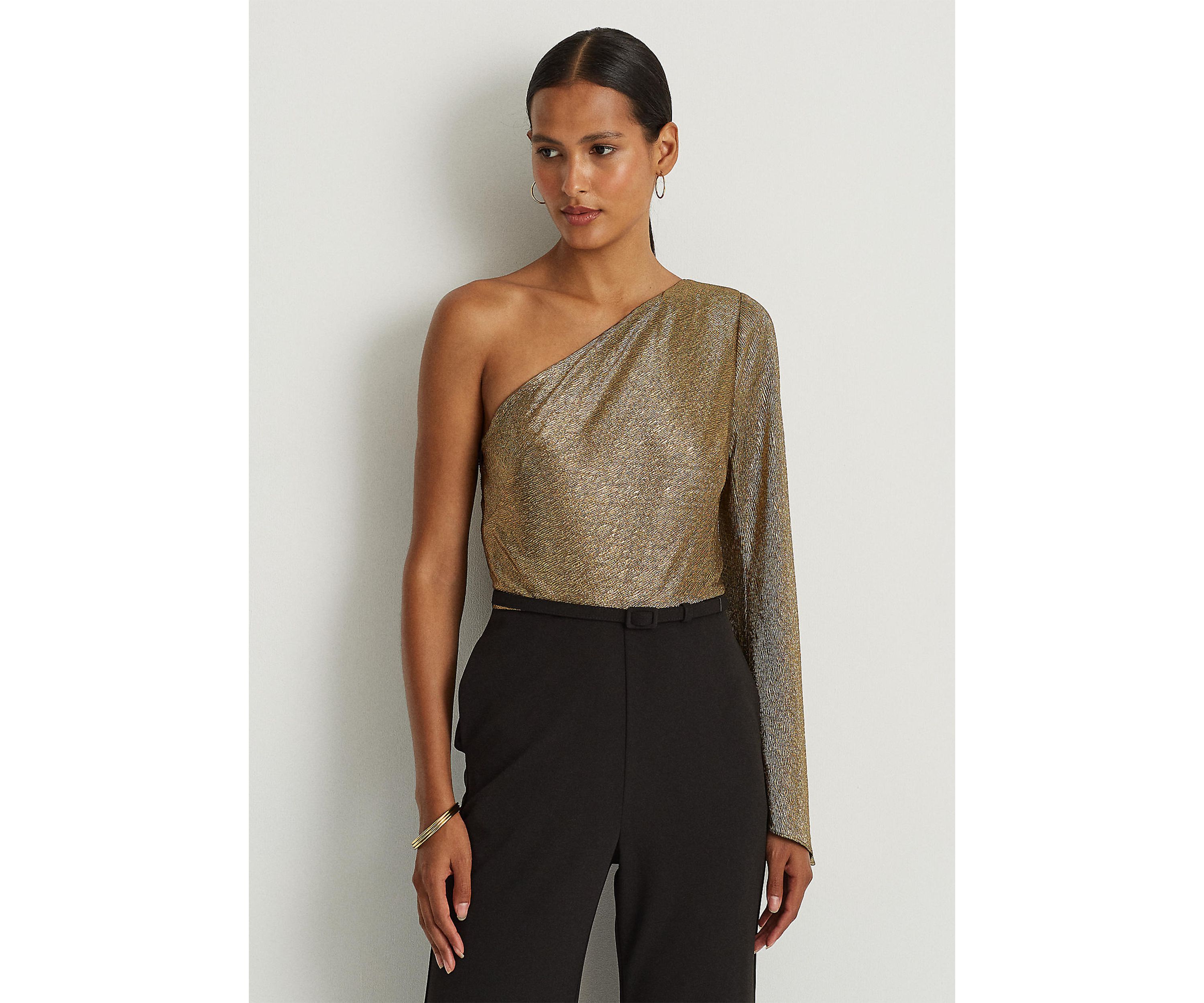 Metallic Crepe One-Shoulder Jumpsuit