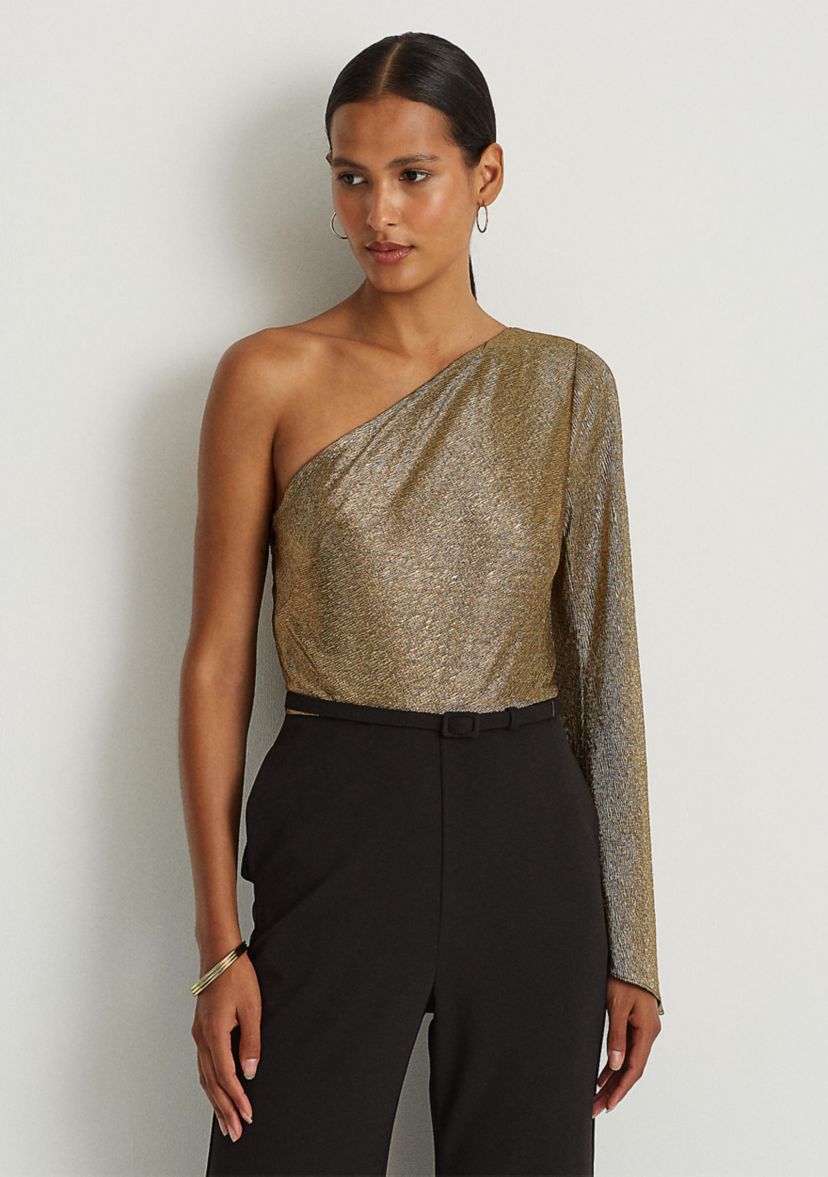 Metallic Crepe One-Shoulder Jumpsuit