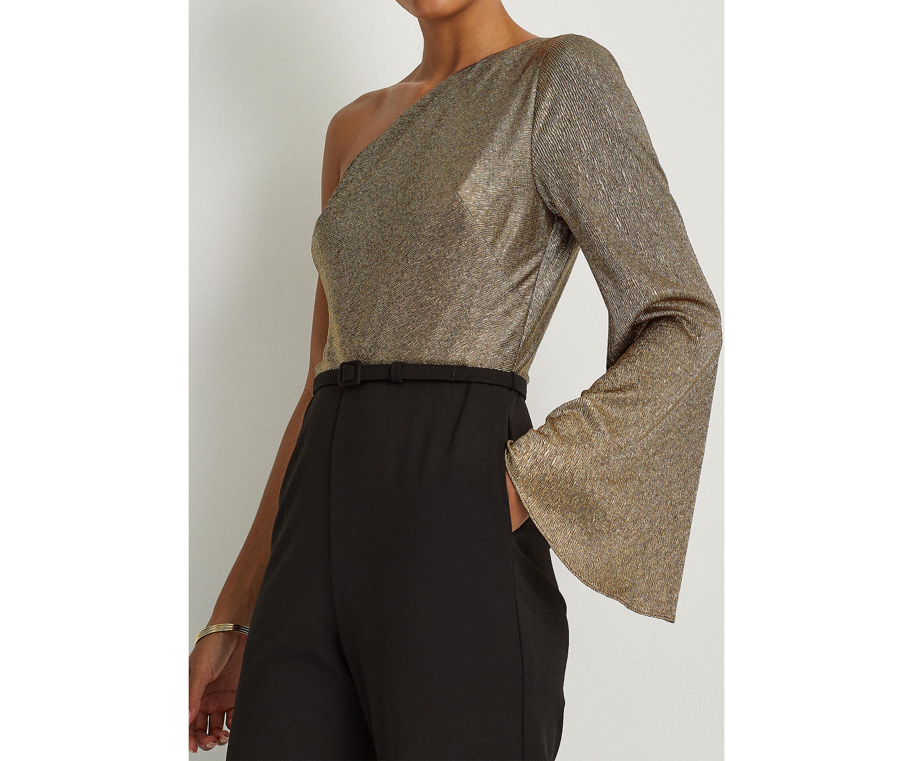 Metallic Crepe One-Shoulder Jumpsuit