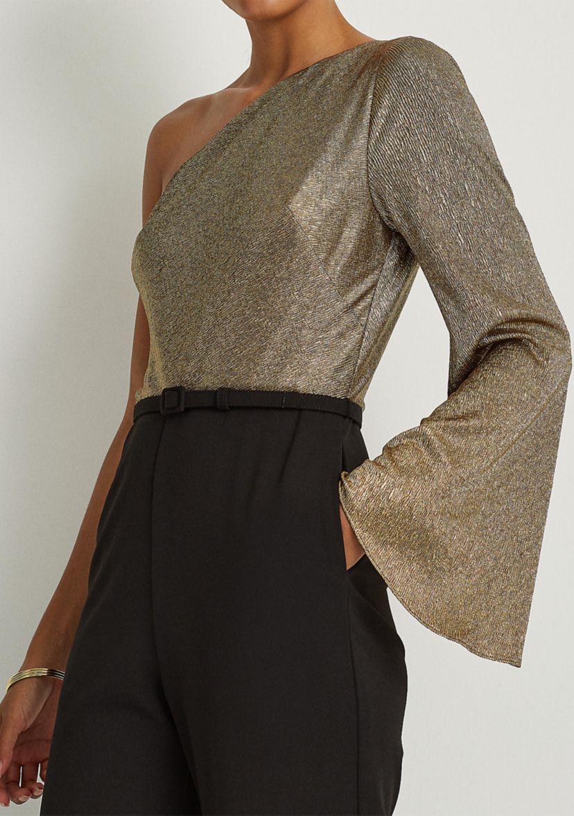 Metallic Crepe One-Shoulder Jumpsuit