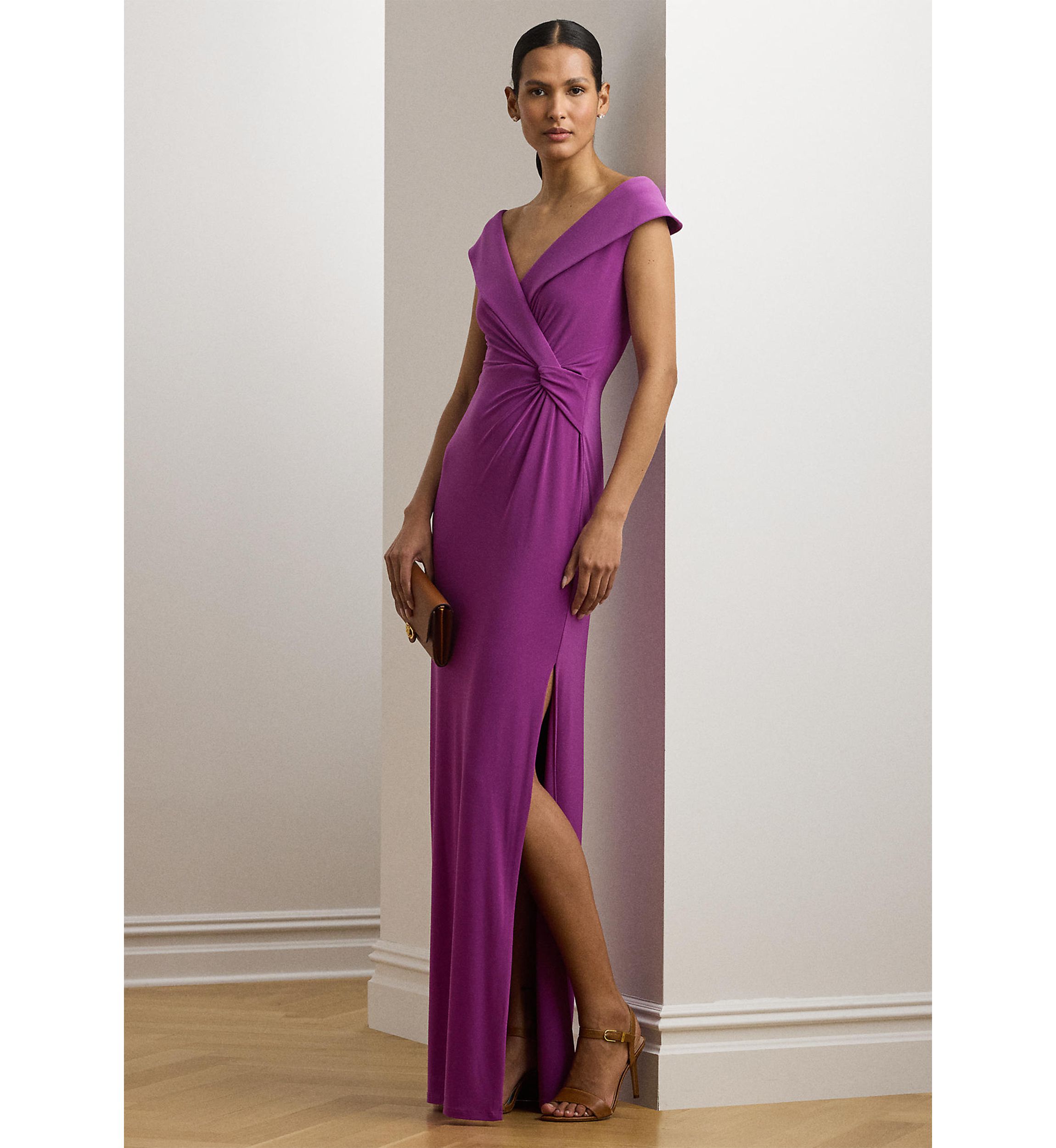 Jersey Off the Shoulder Gown