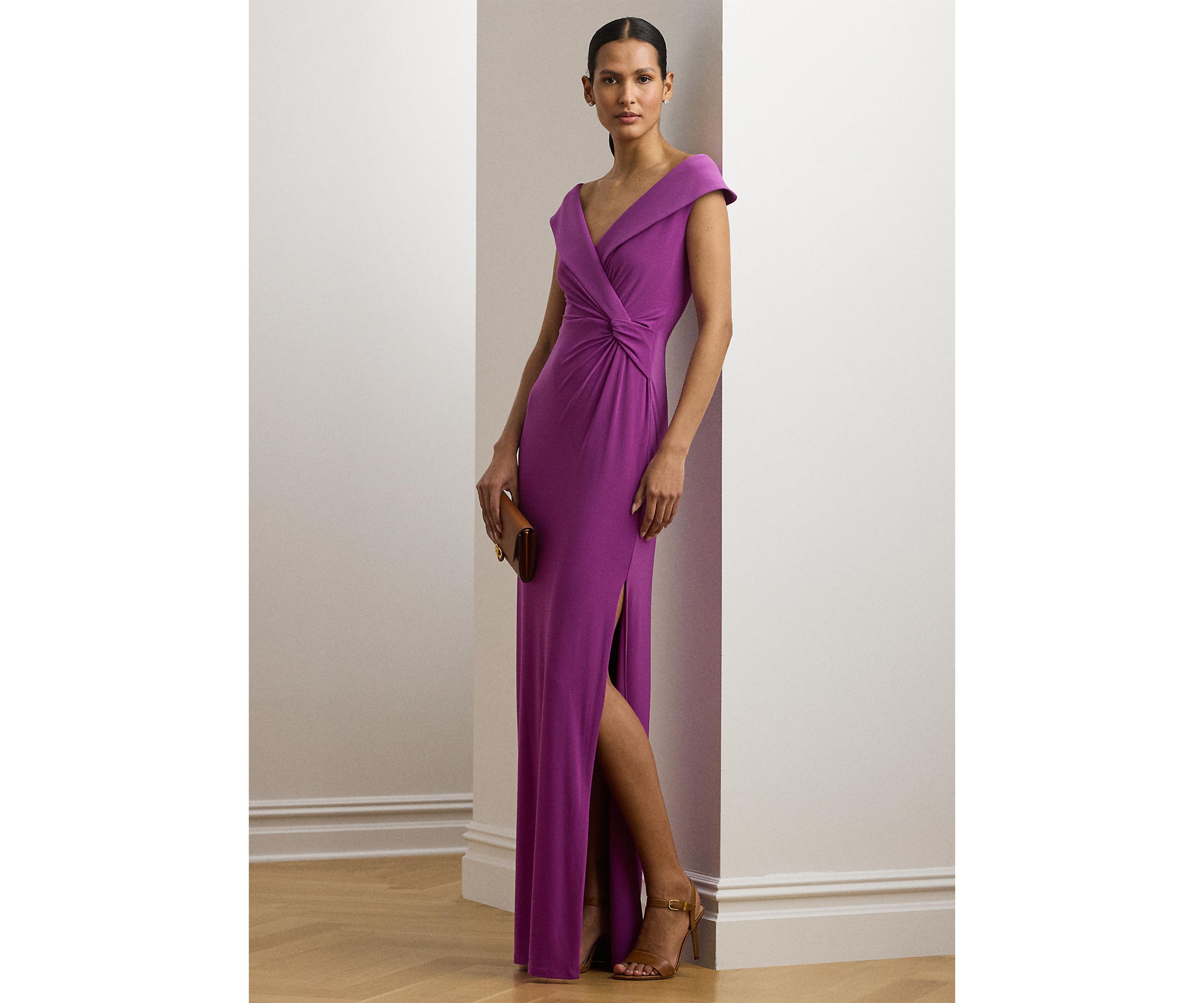 Jersey Off the Shoulder Gown