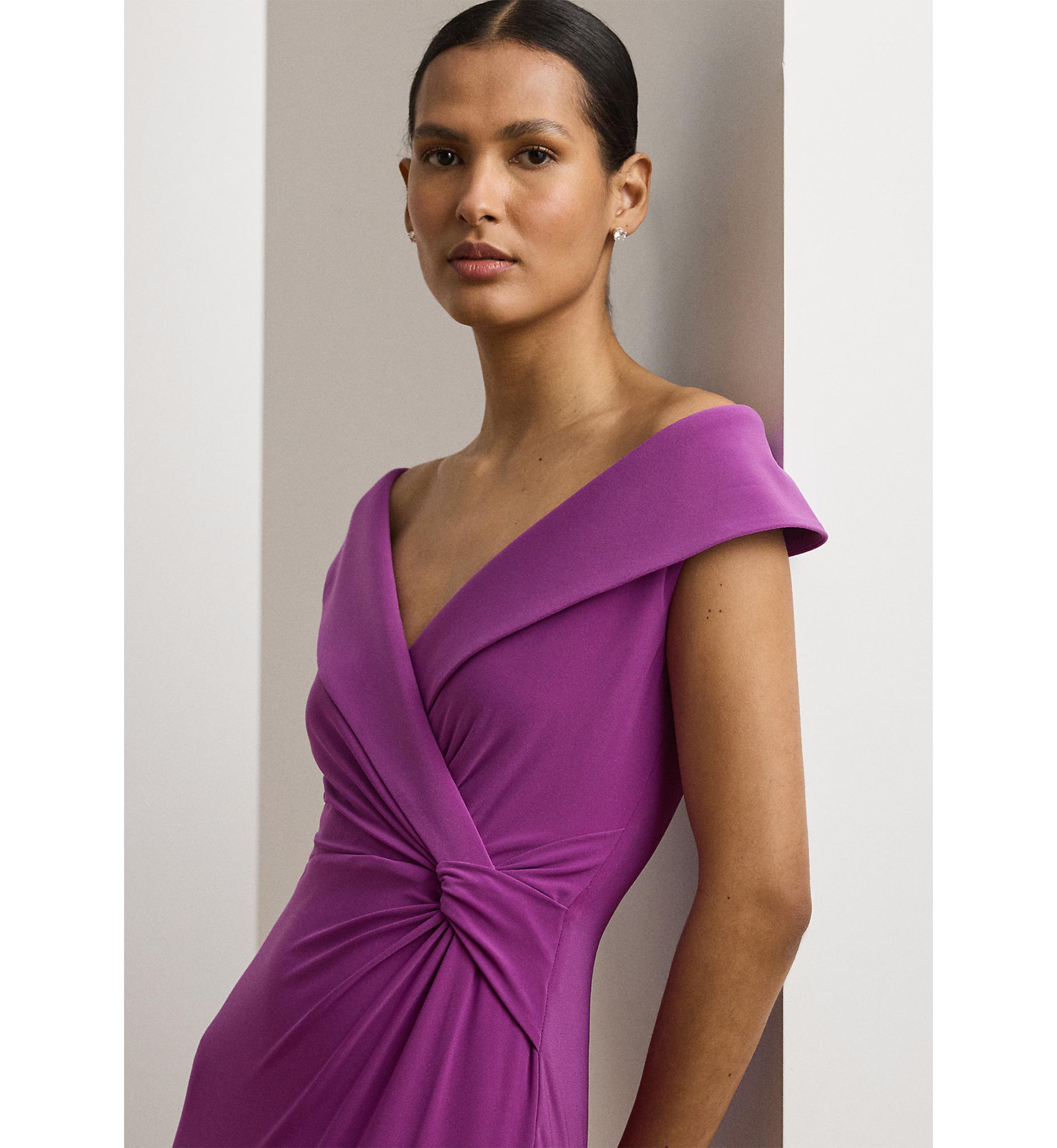 Jersey Off the Shoulder Gown