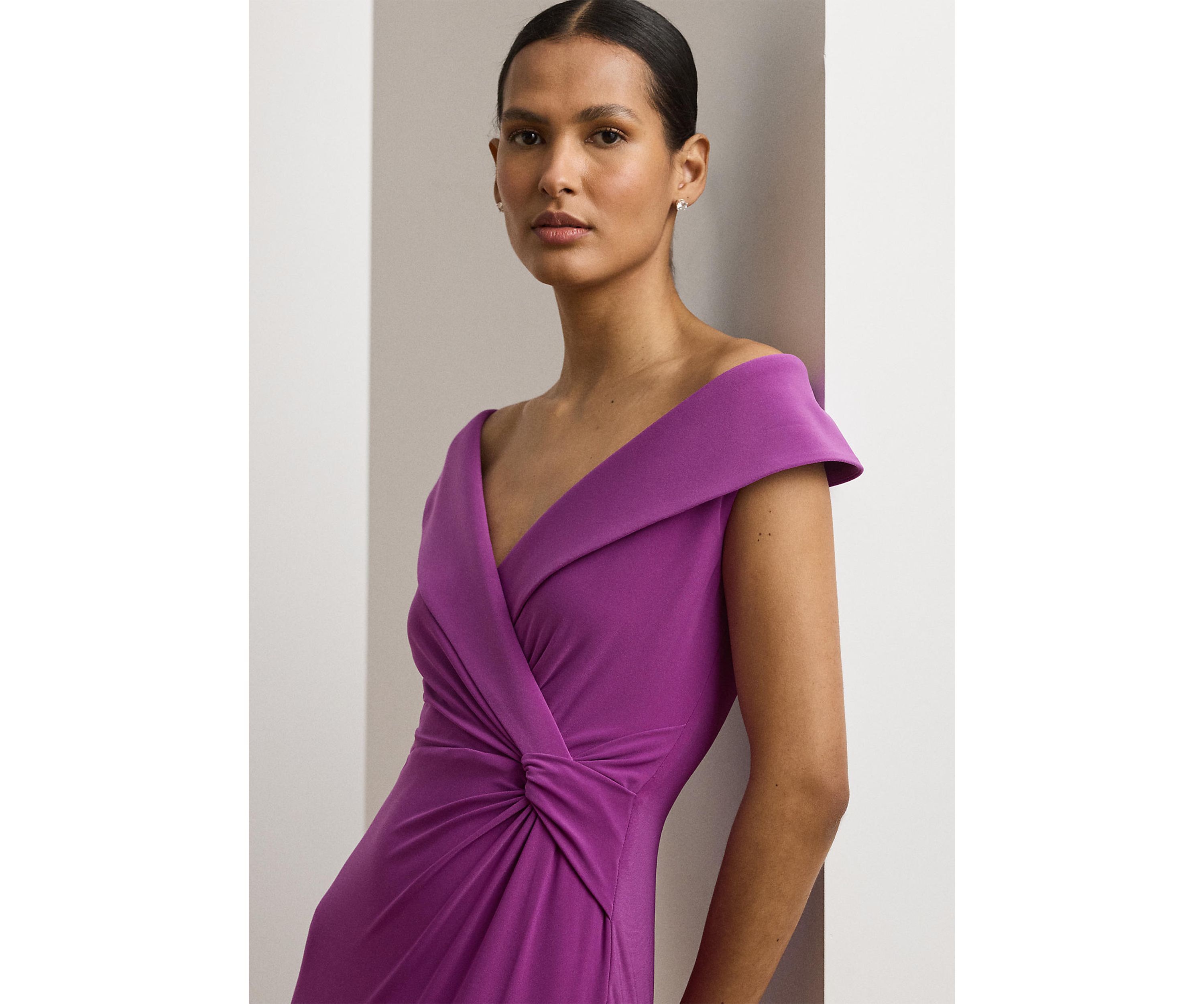 Jersey Off the Shoulder Gown