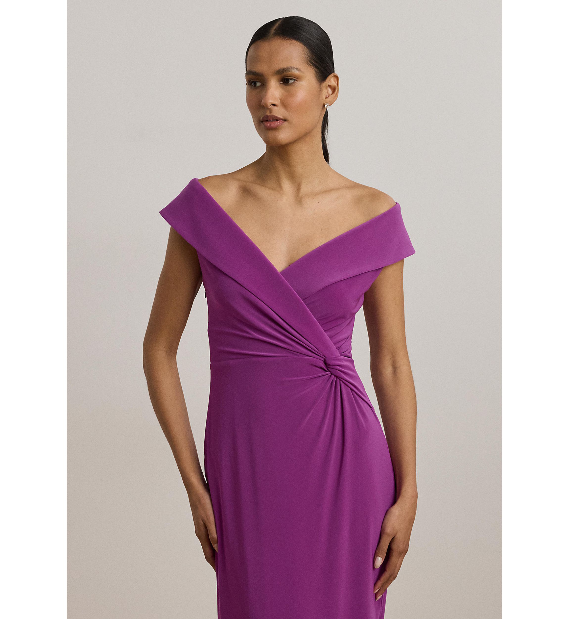 Jersey Off the Shoulder Gown