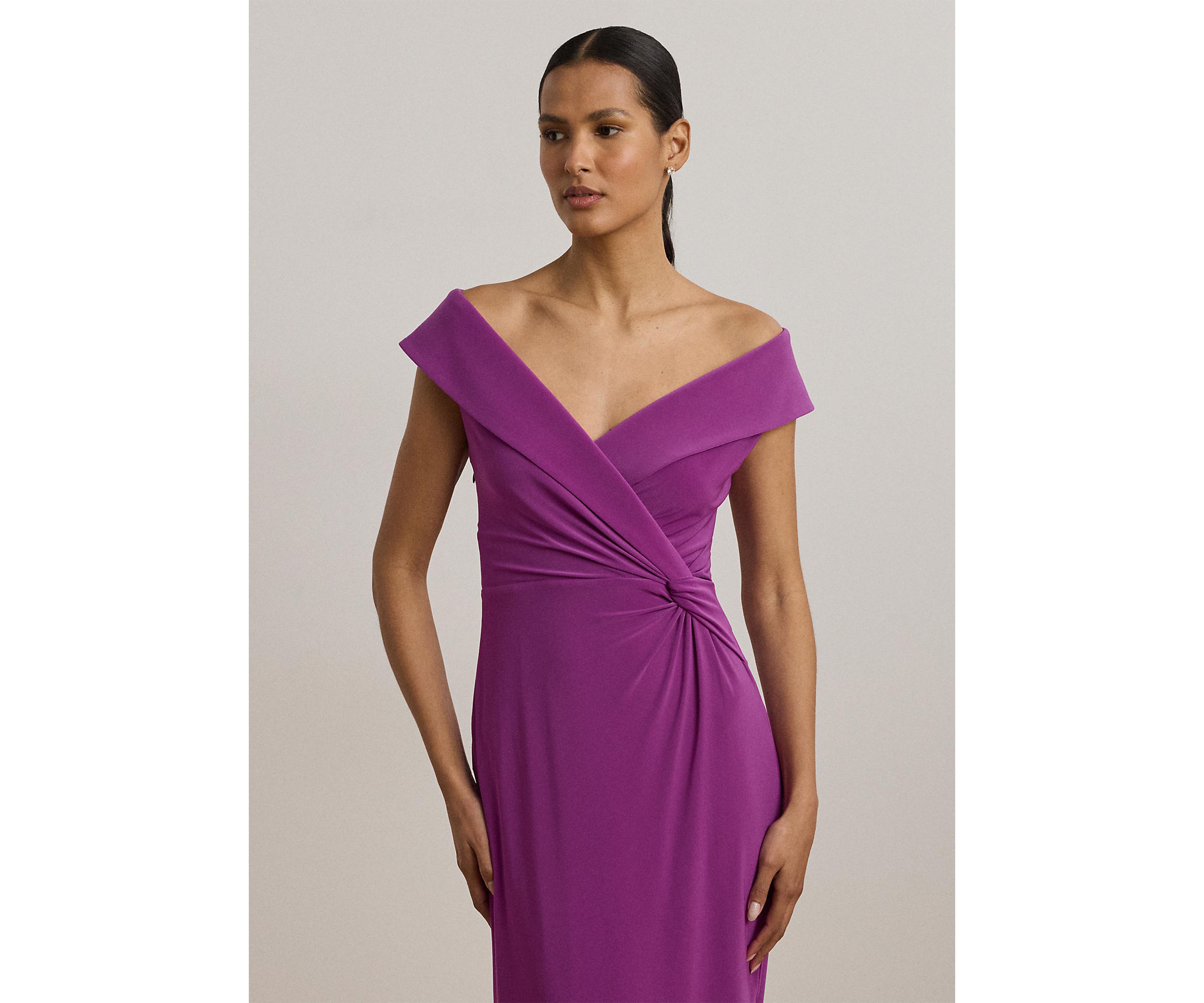 Jersey Off the Shoulder Gown