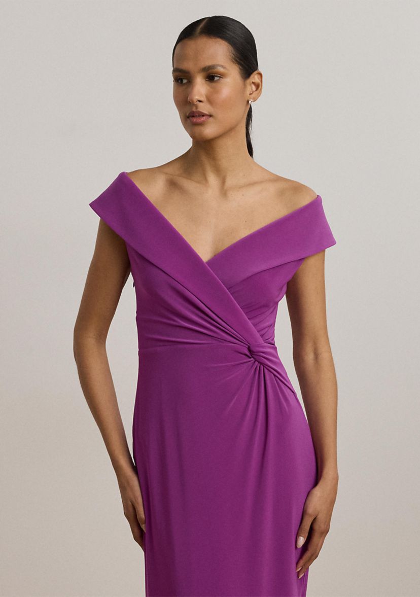 Jersey Off the Shoulder Gown