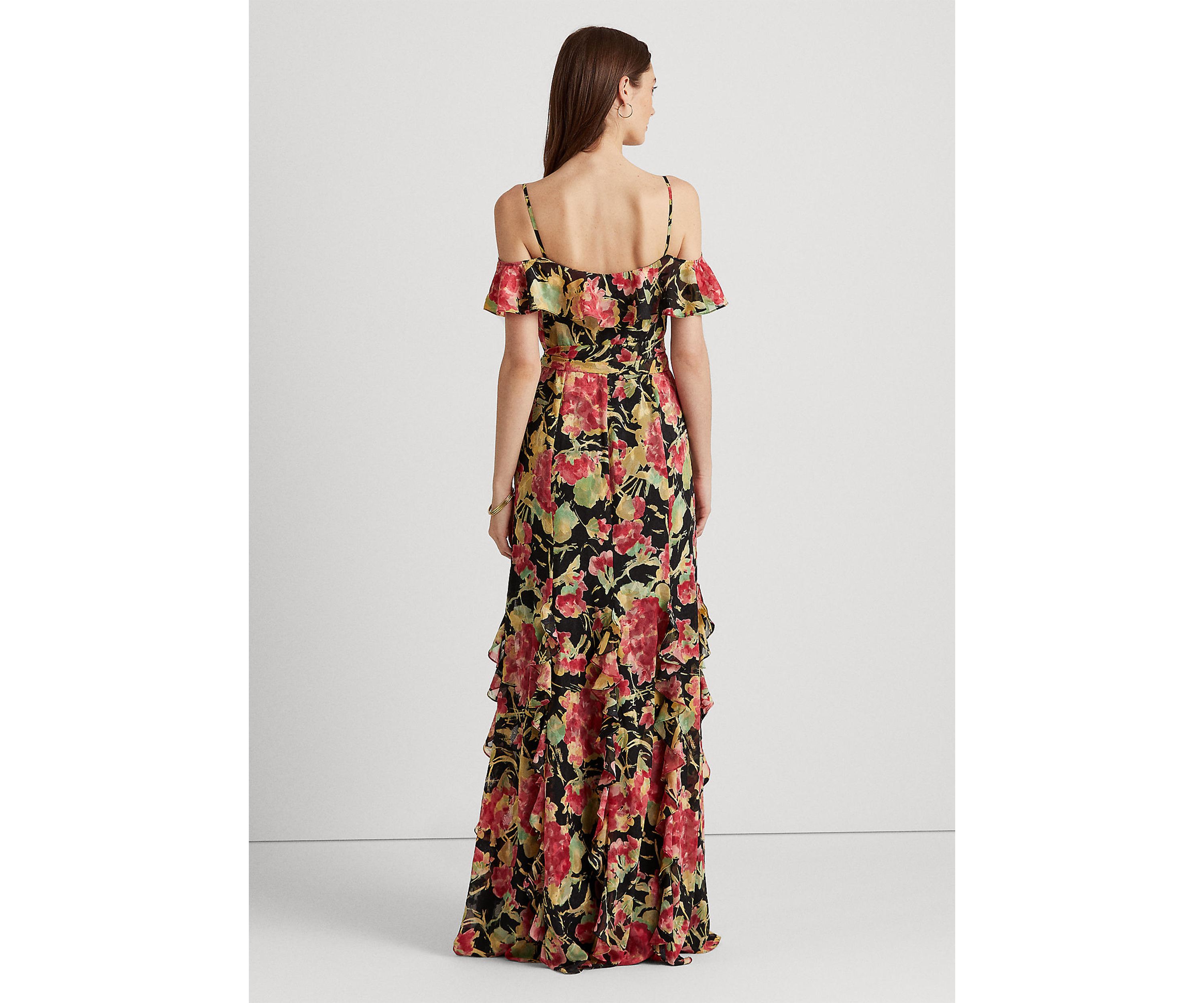 Floral Jacquard Off-the-Shoulder Gown
