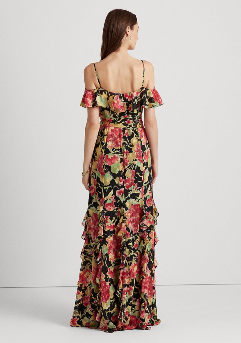 Floral Jacquard Off-the-Shoulder Gown