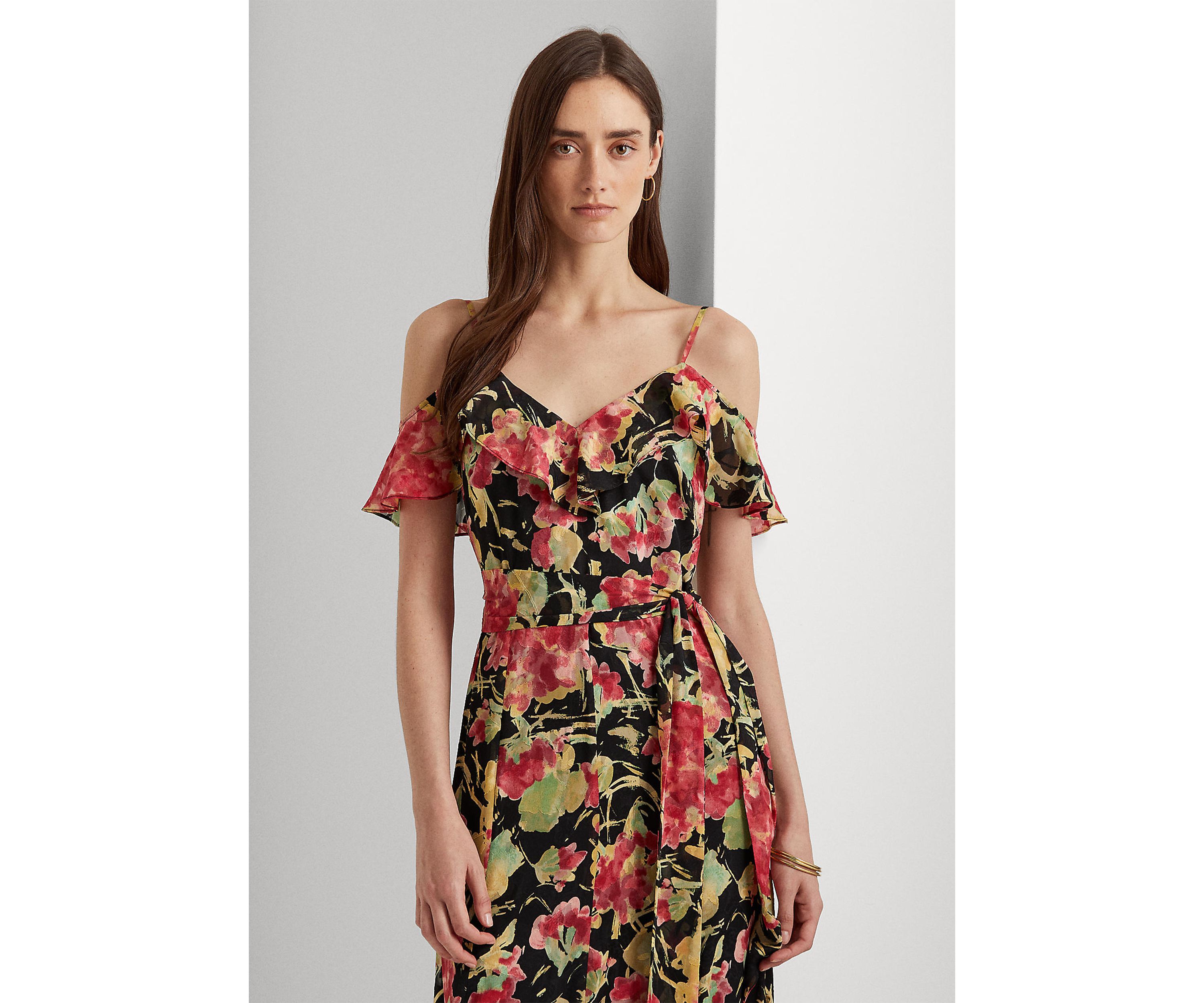 Floral Jacquard Off-the-Shoulder Gown