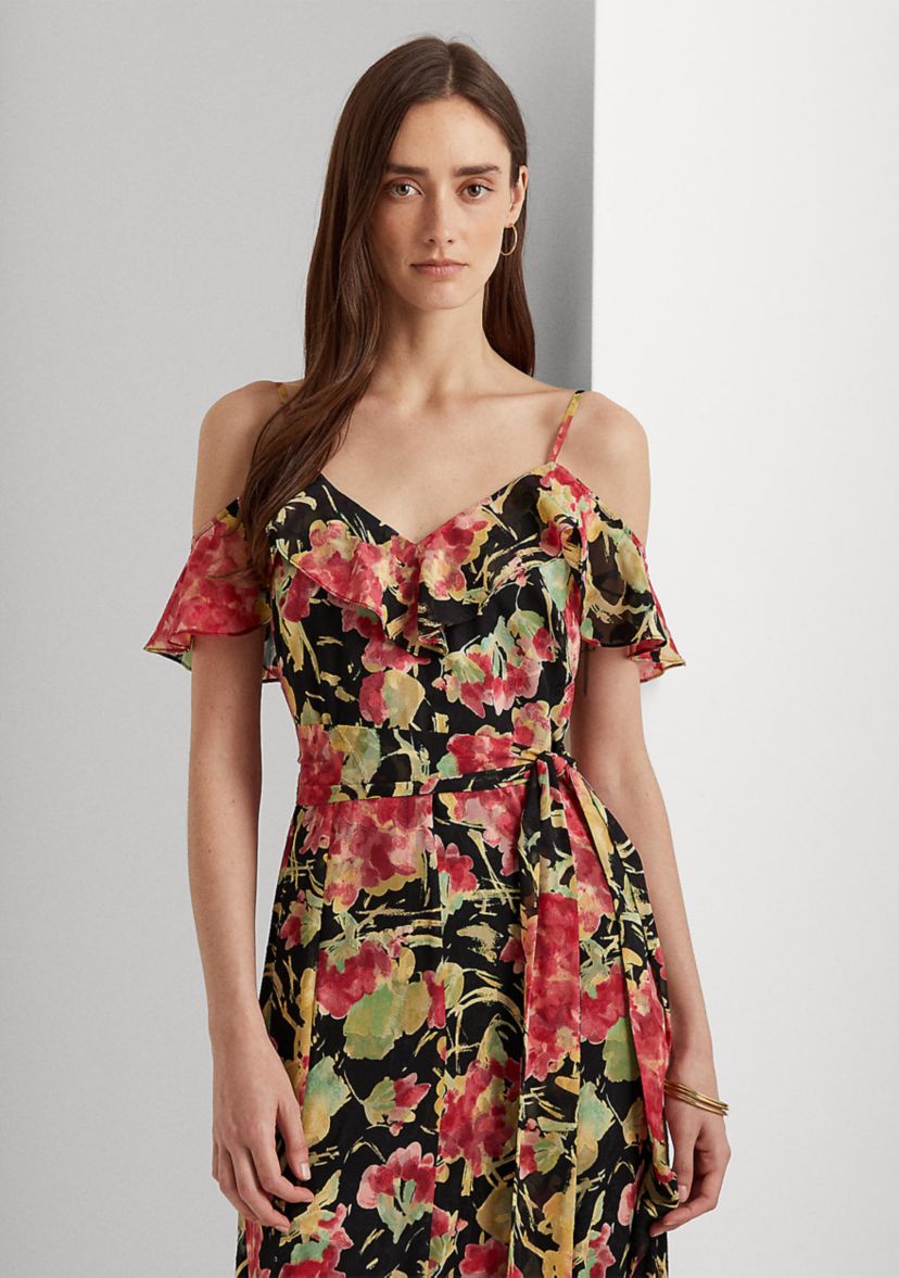Floral Jacquard Off-the-Shoulder Gown