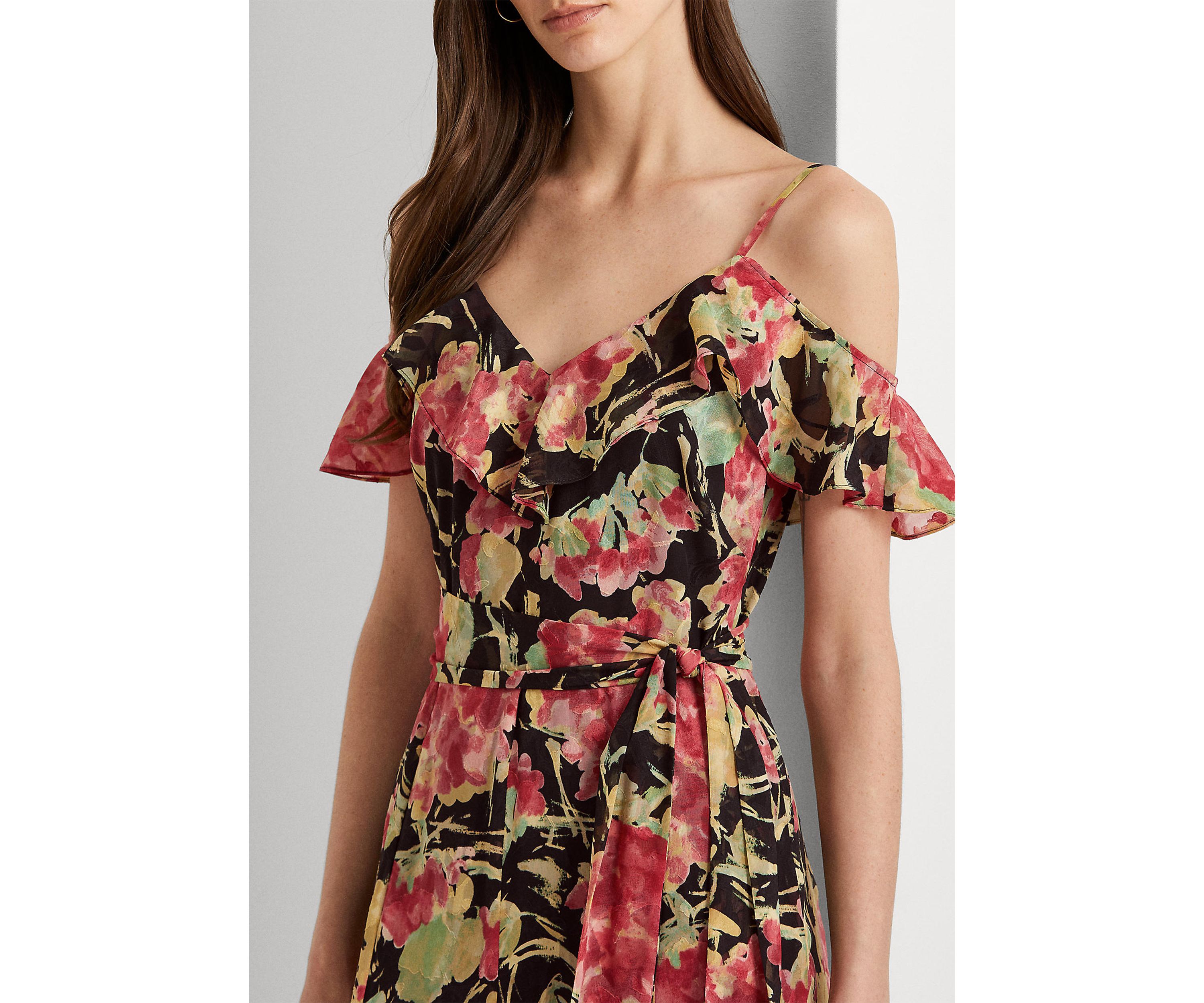 Floral Jacquard Off-the-Shoulder Gown