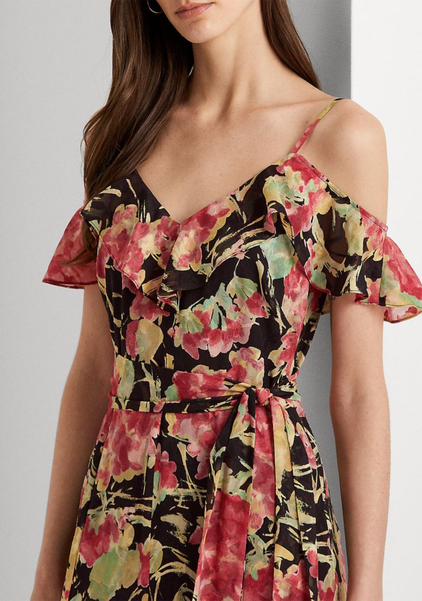 Floral Jacquard Off-the-Shoulder Gown