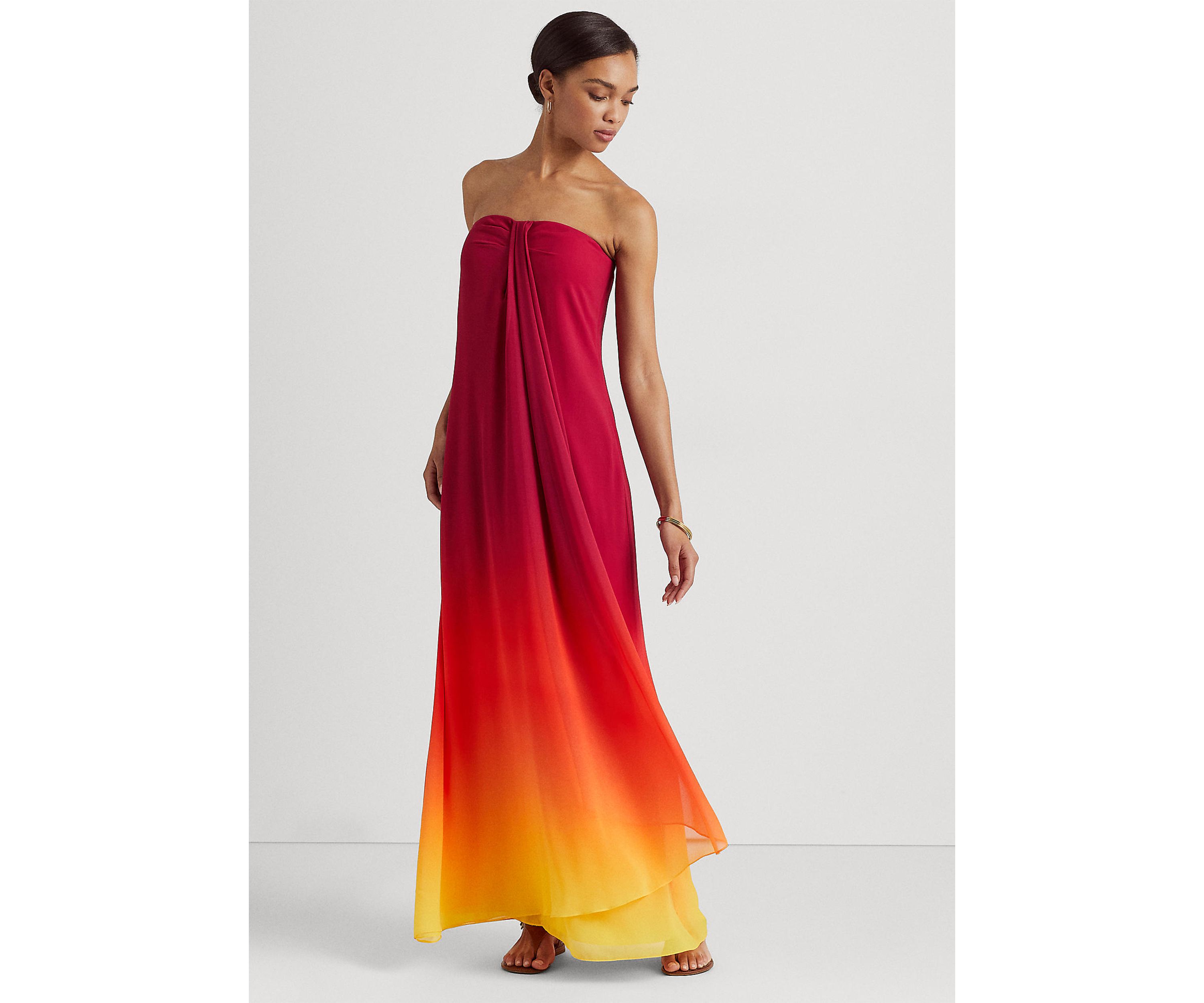 Ombré Strapless Chiffon Gown