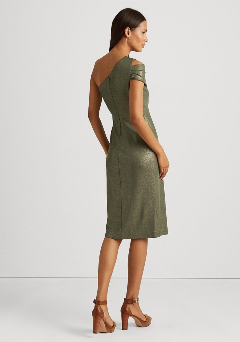 Foil Print Jersey One Shoulder Cocktail Dress