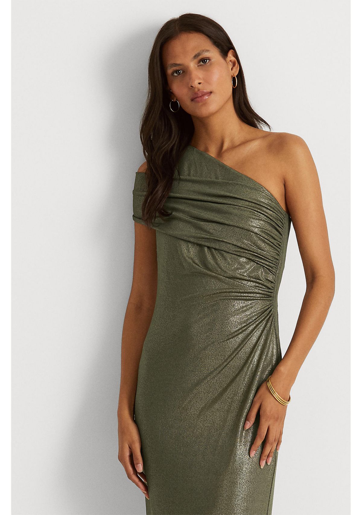 Foil Print Jersey One Shoulder Cocktail Dress