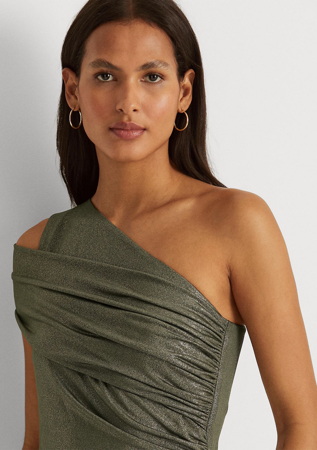 Foil Print Jersey One Shoulder Cocktail Dress