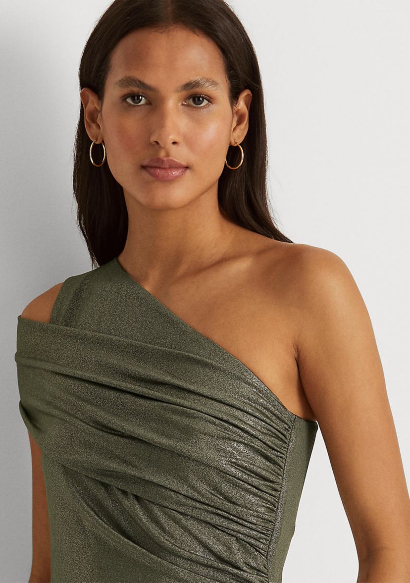 Foil Print Jersey One Shoulder Cocktail Dress