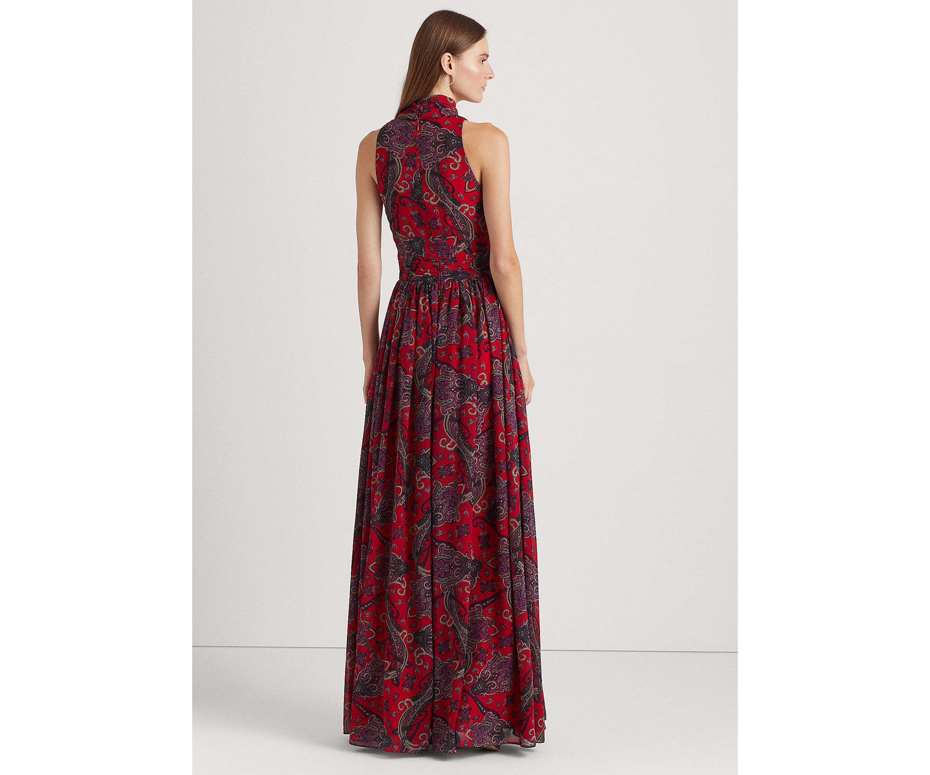 Paisley Tie-Neck Georgette Gown