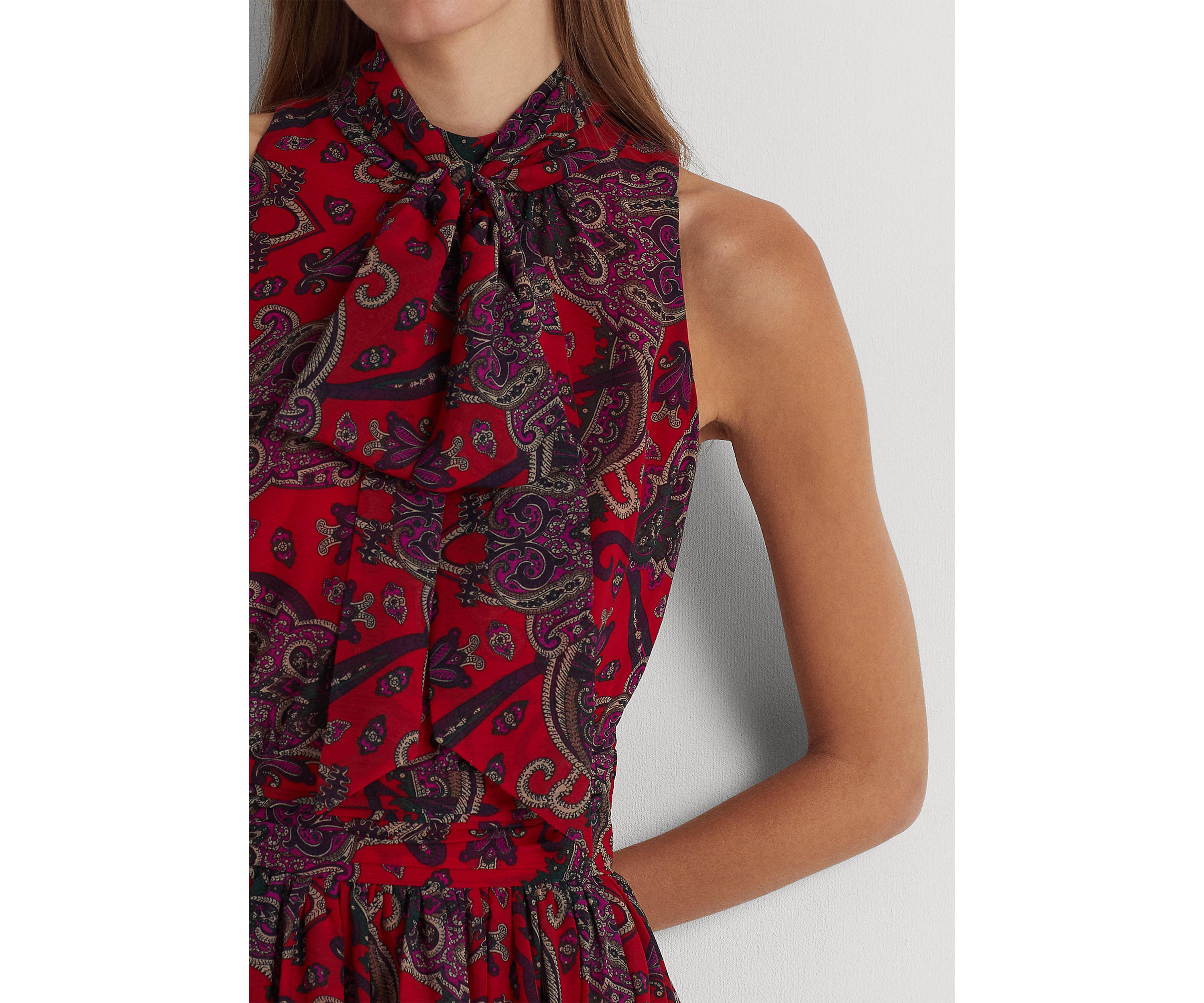 Paisley Tie-Neck Georgette Gown