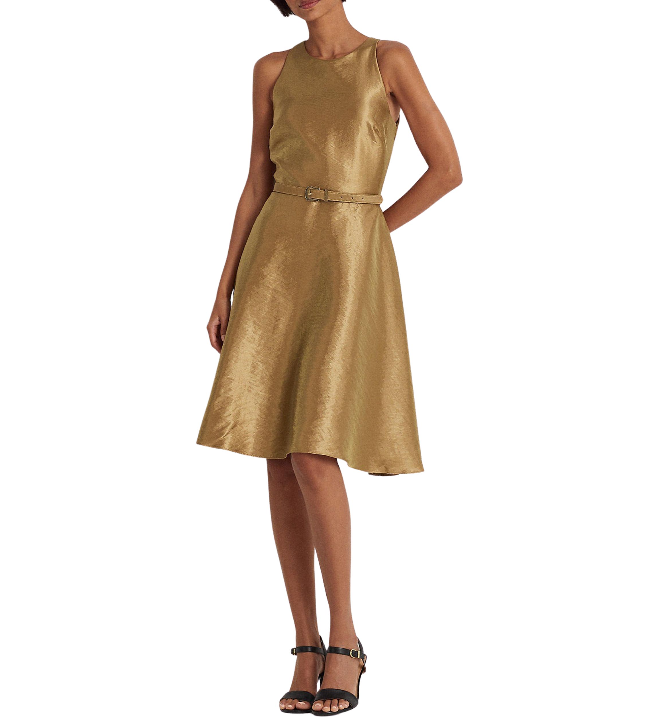 Metallic Twill Belted Cocktail Dress