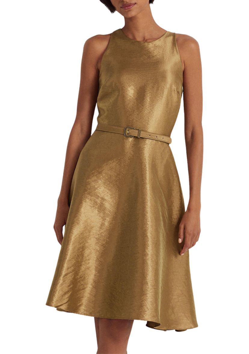 Metallic Twill Belted Cocktail Dress