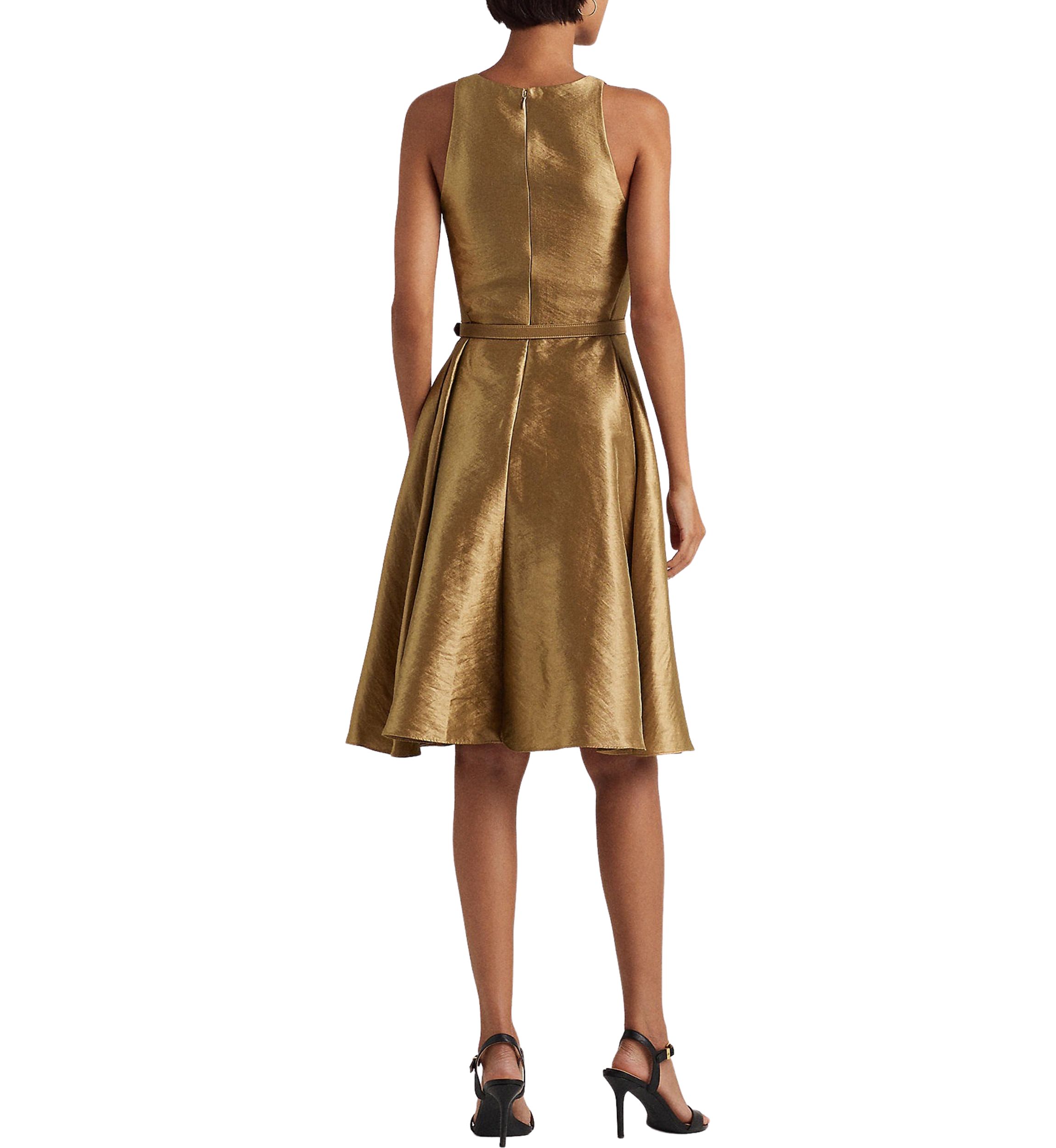 Metallic Twill Belted Cocktail Dress