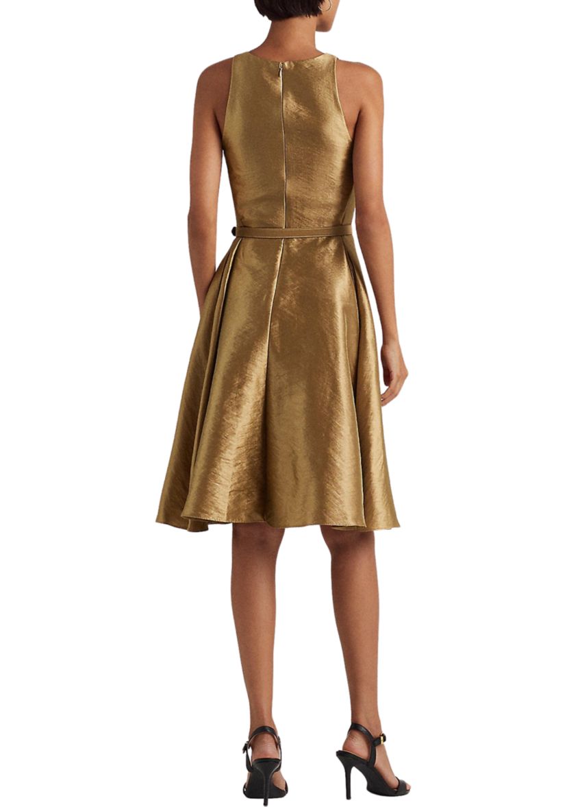 Metallic Twill Belted Cocktail Dress