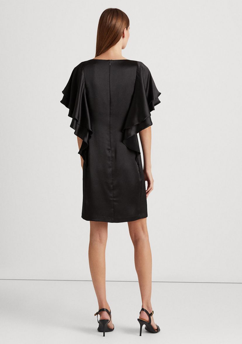Ruffle Sleeve Liquid Satin Sheath Dress