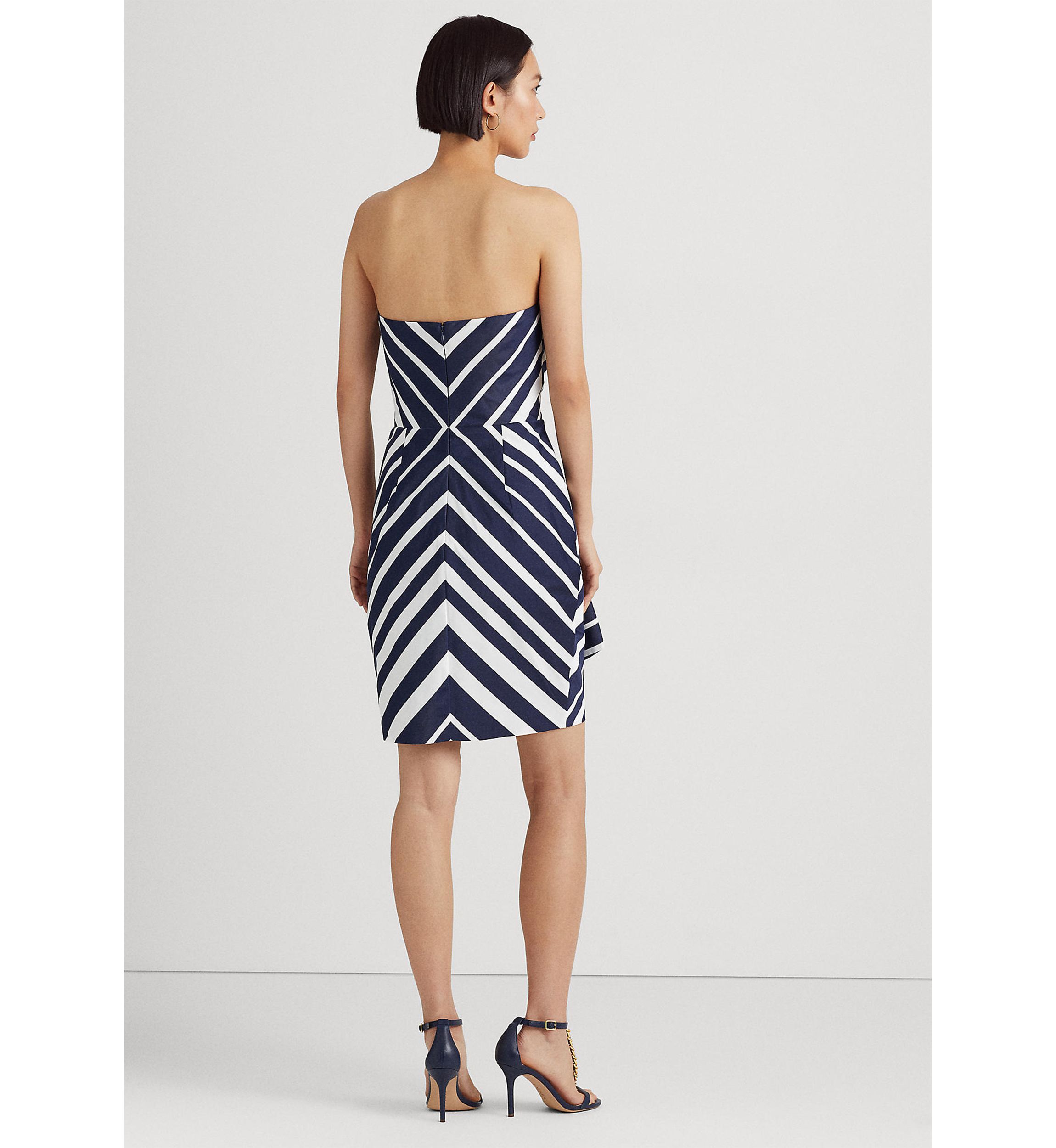 Womens Striped Taffeta Strapless Cocktail Dress