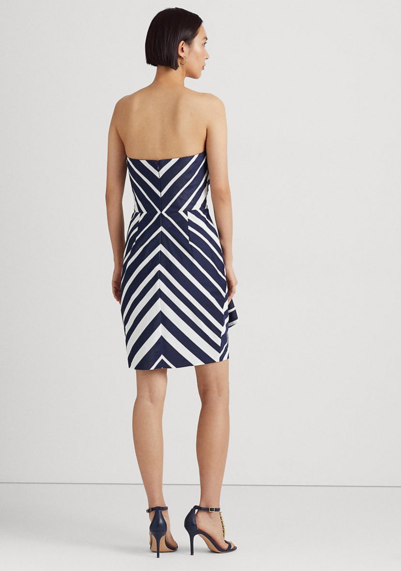 Womens Striped Taffeta Strapless Cocktail Dress