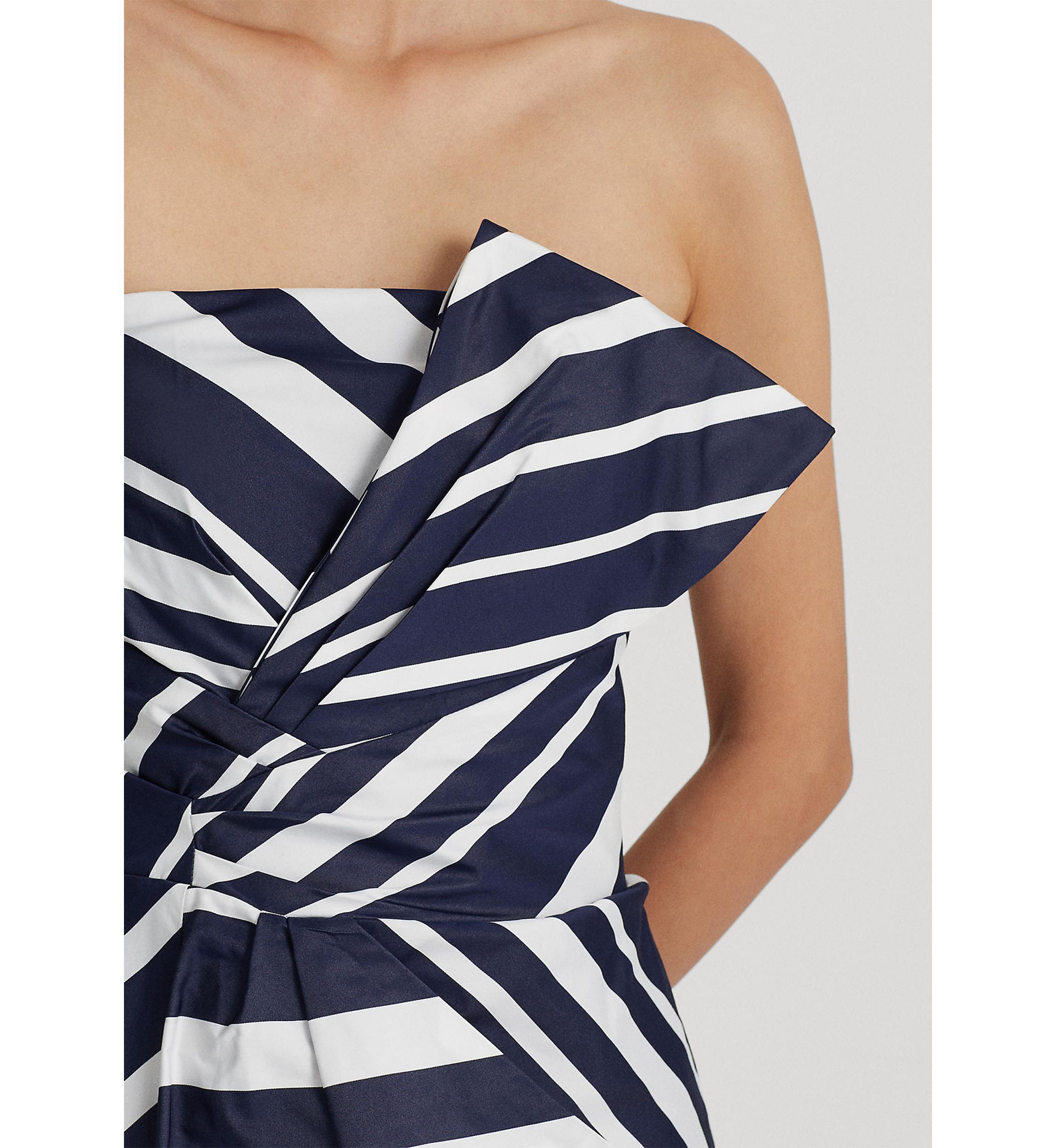 Womens Striped Taffeta Strapless Cocktail Dress