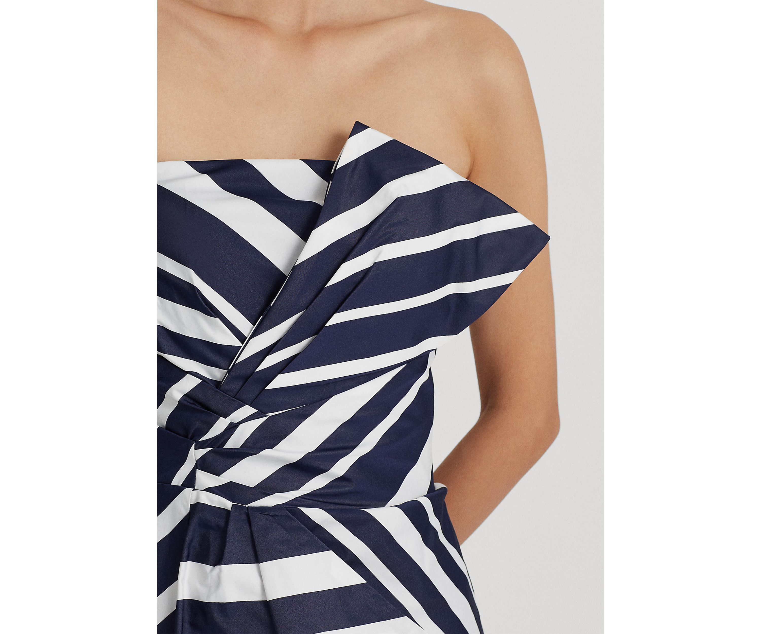 Womens Striped Taffeta Strapless Cocktail Dress