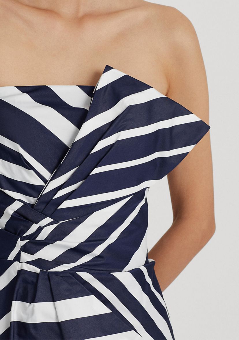 Womens Striped Taffeta Strapless Cocktail Dress