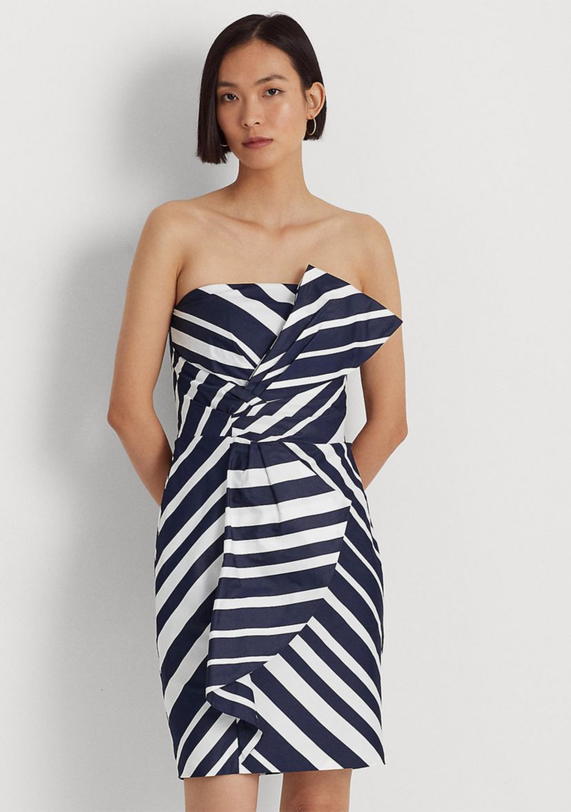 Womens Striped Taffeta Strapless Cocktail Dress