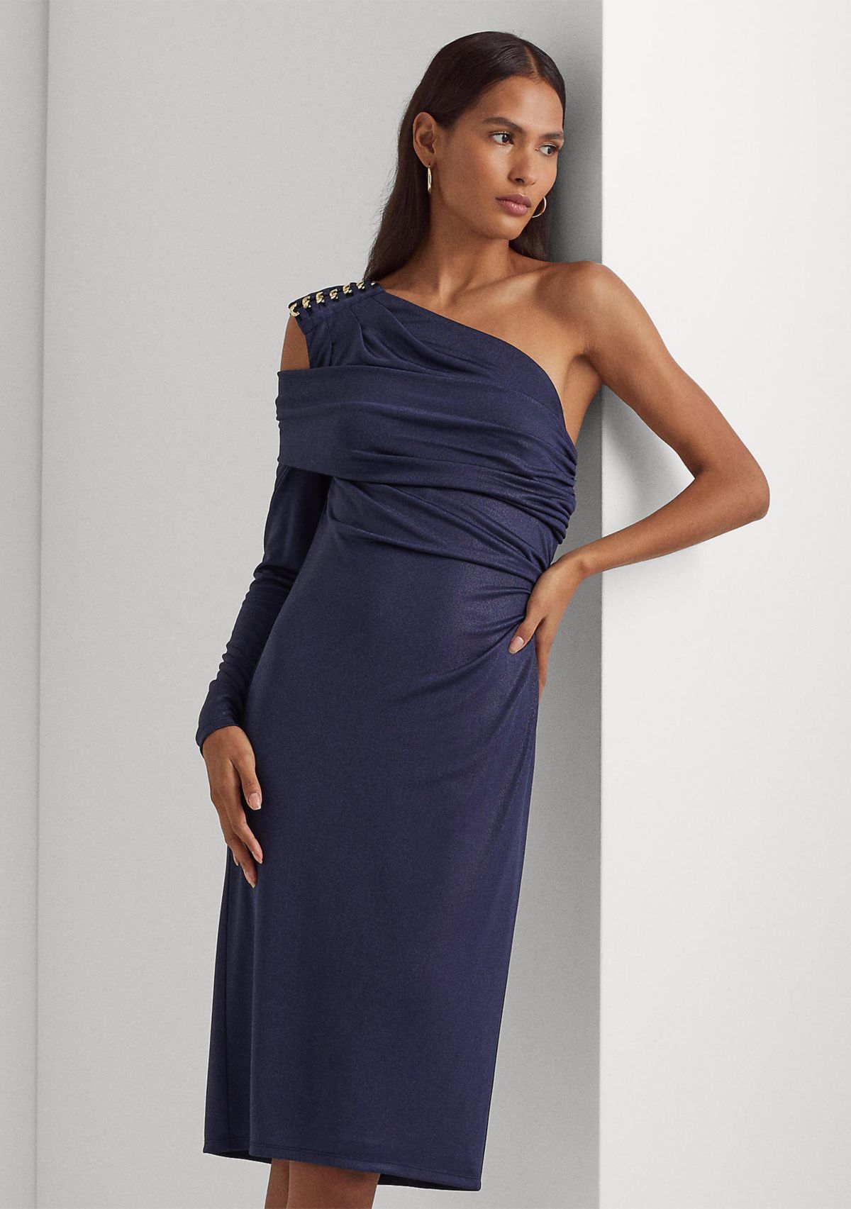 Womens Foil-Print Jersey One-Shoulder Cocktail Dress