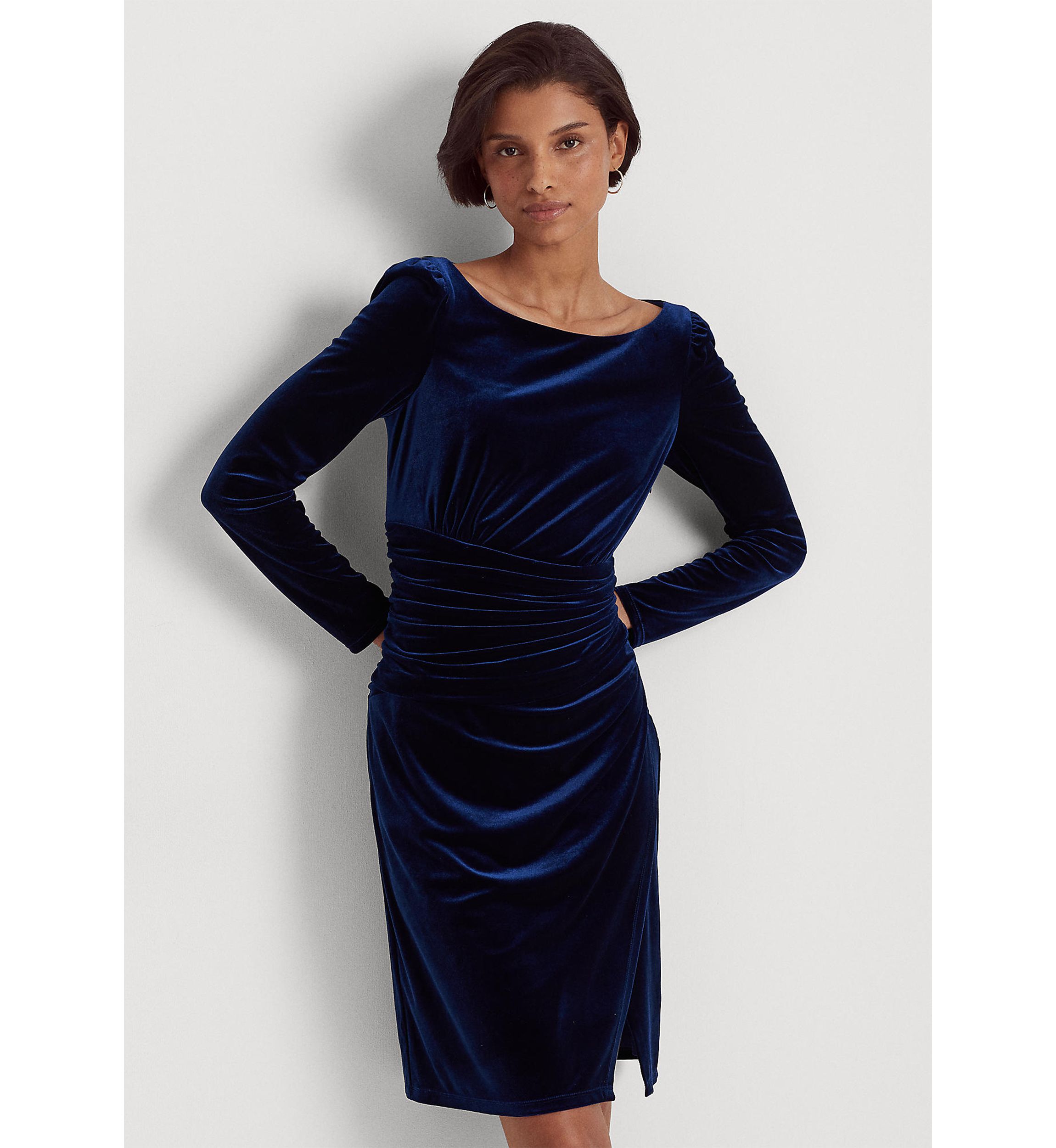 Velvet Puff-Sleeve Cocktail Dress