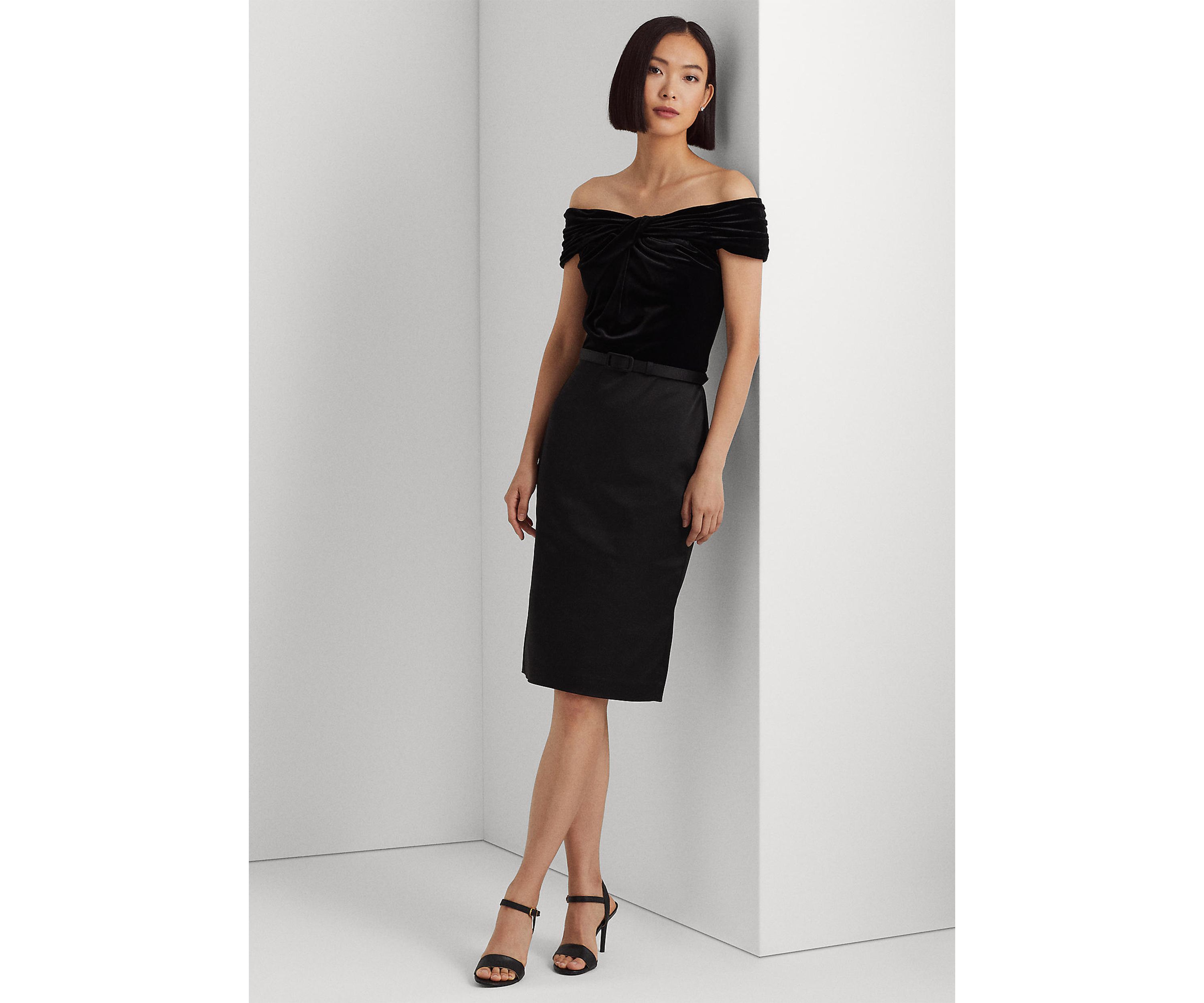 Belted Off-the-Shoulder Cocktail Dress