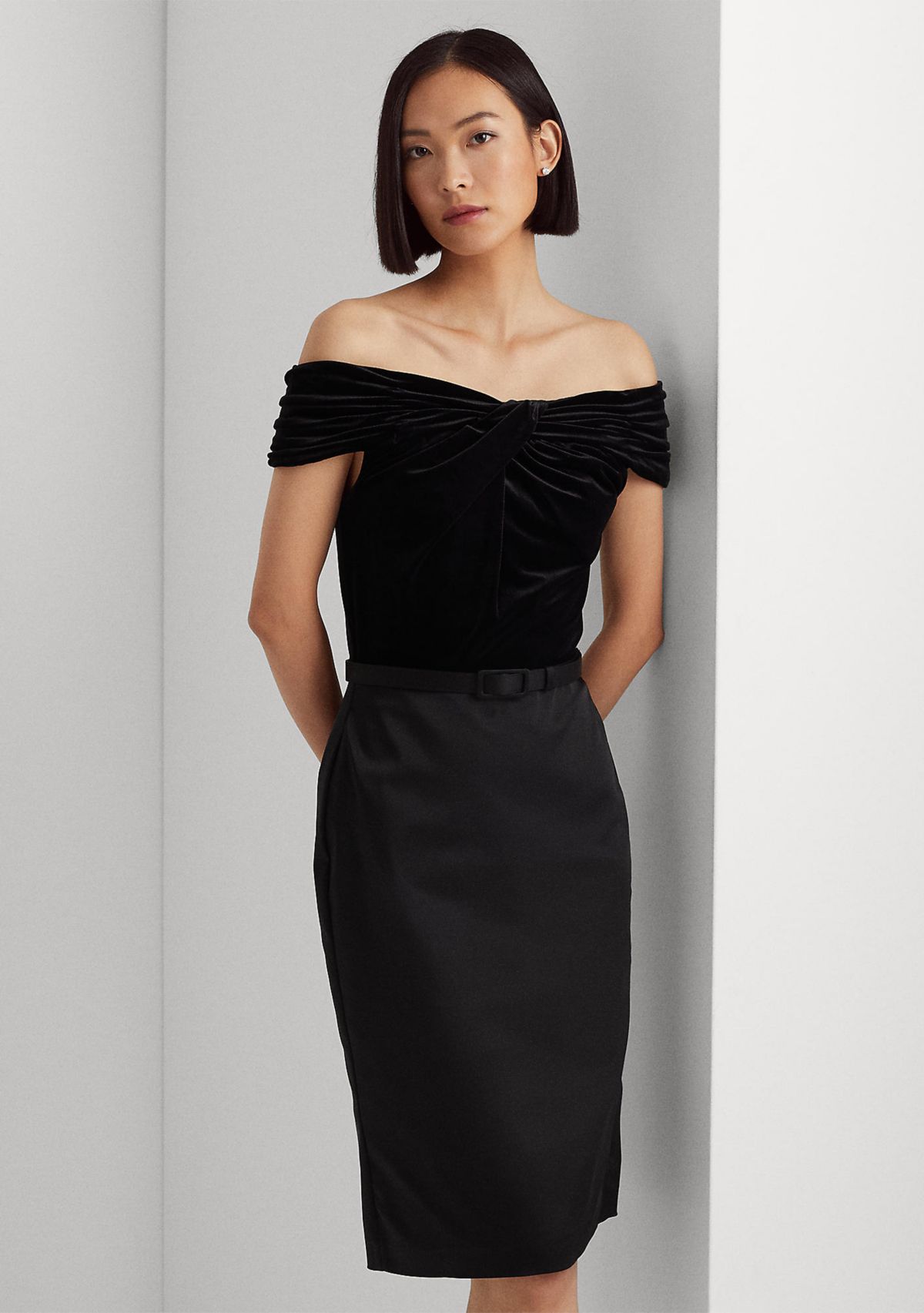 Belted Off-the-Shoulder Cocktail Dress