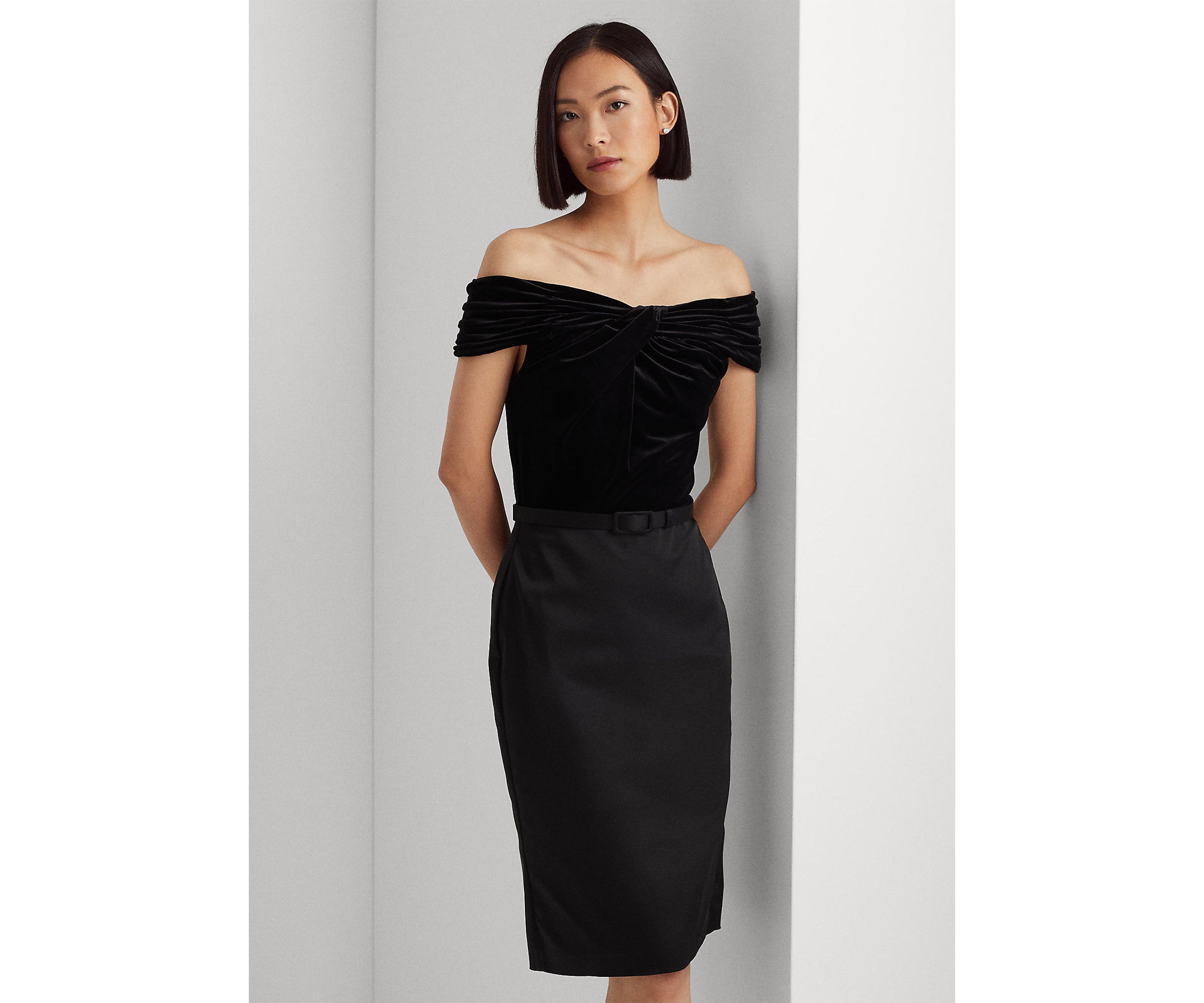Belted Off-the-Shoulder Cocktail Dress