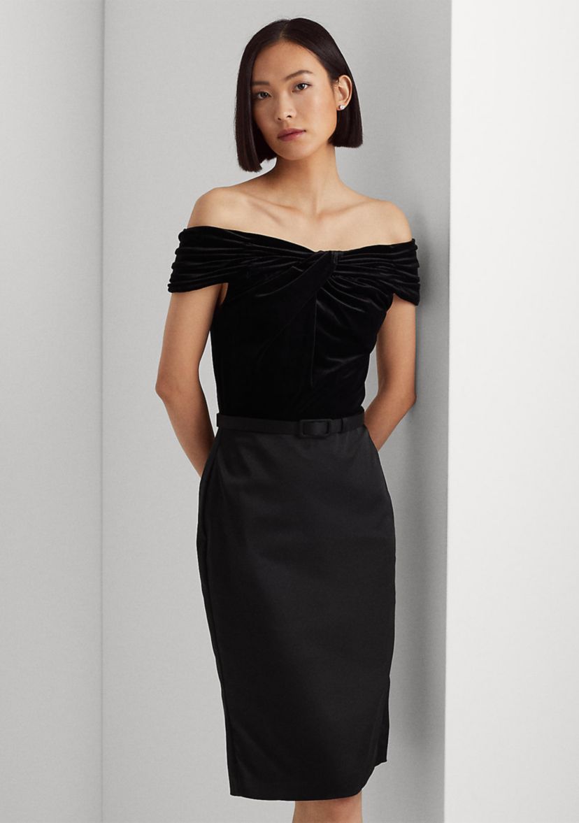 Belted Off-the-Shoulder Cocktail Dress