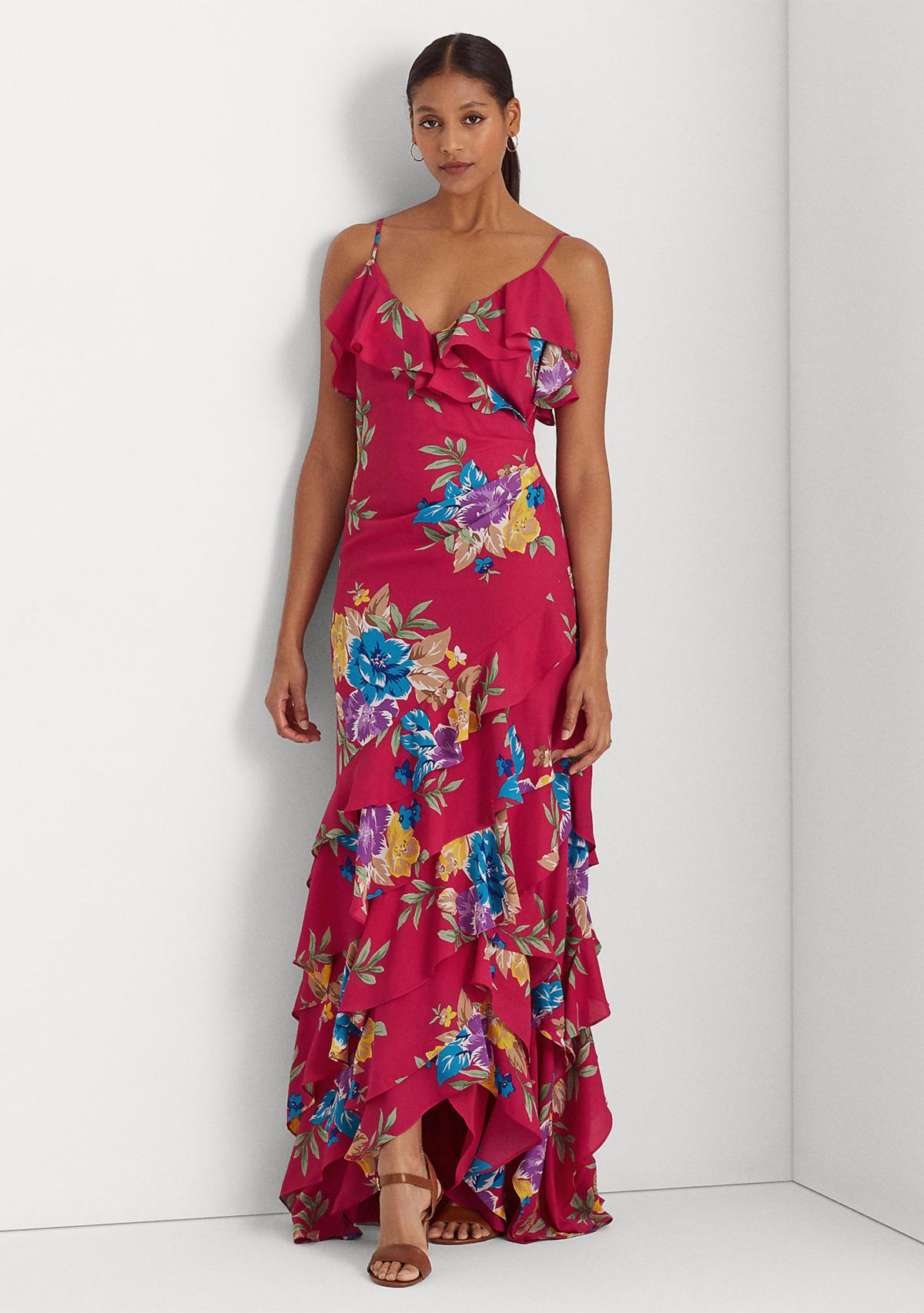 Floral Georgette Tiered Gown