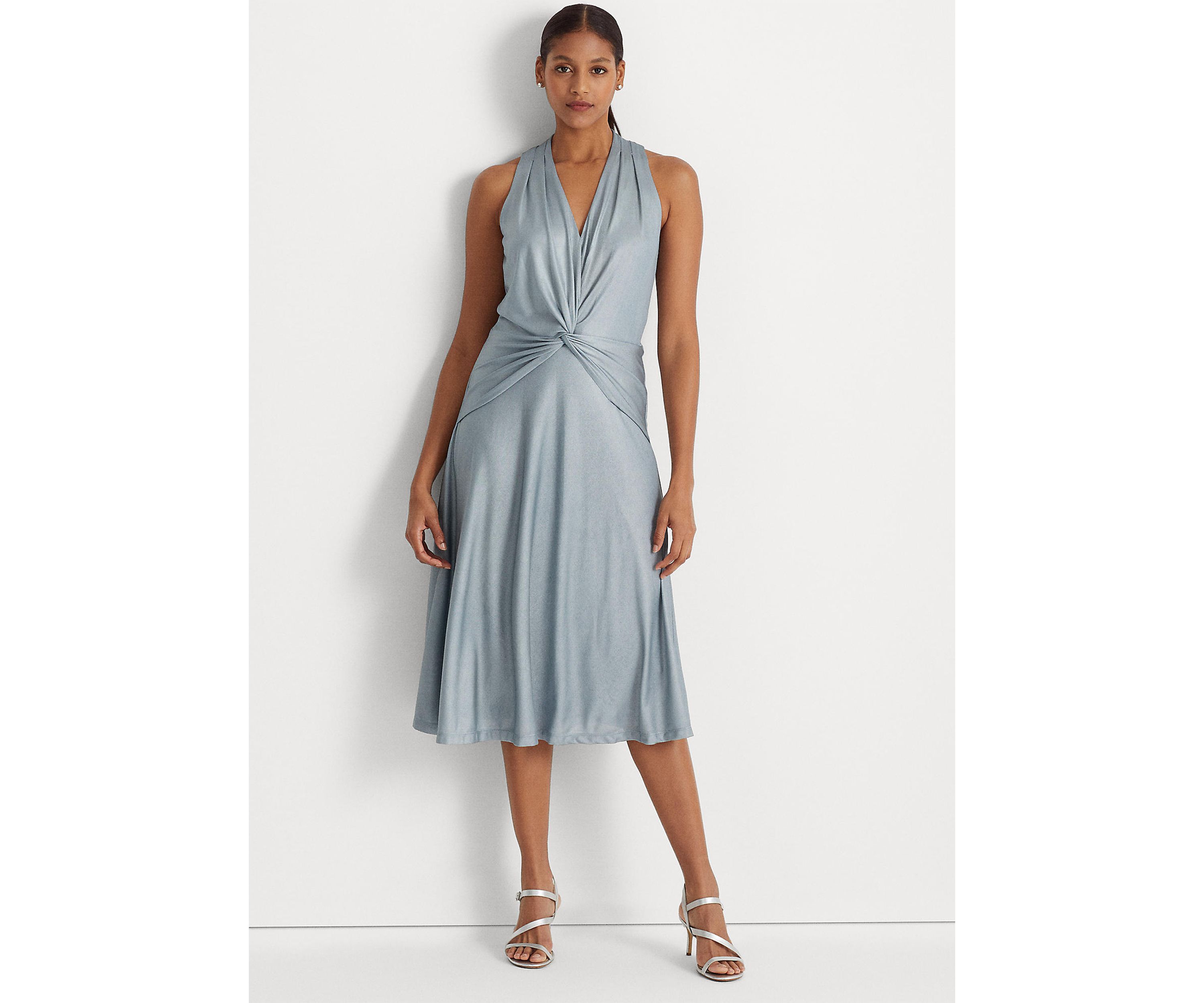 Foil-Print Jersey Twist-Front Cocktail Dress