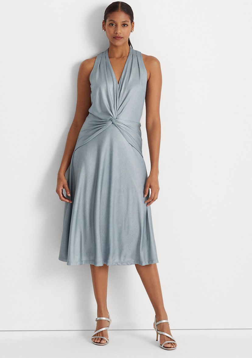 Foil-Print Jersey Twist-Front Cocktail Dress