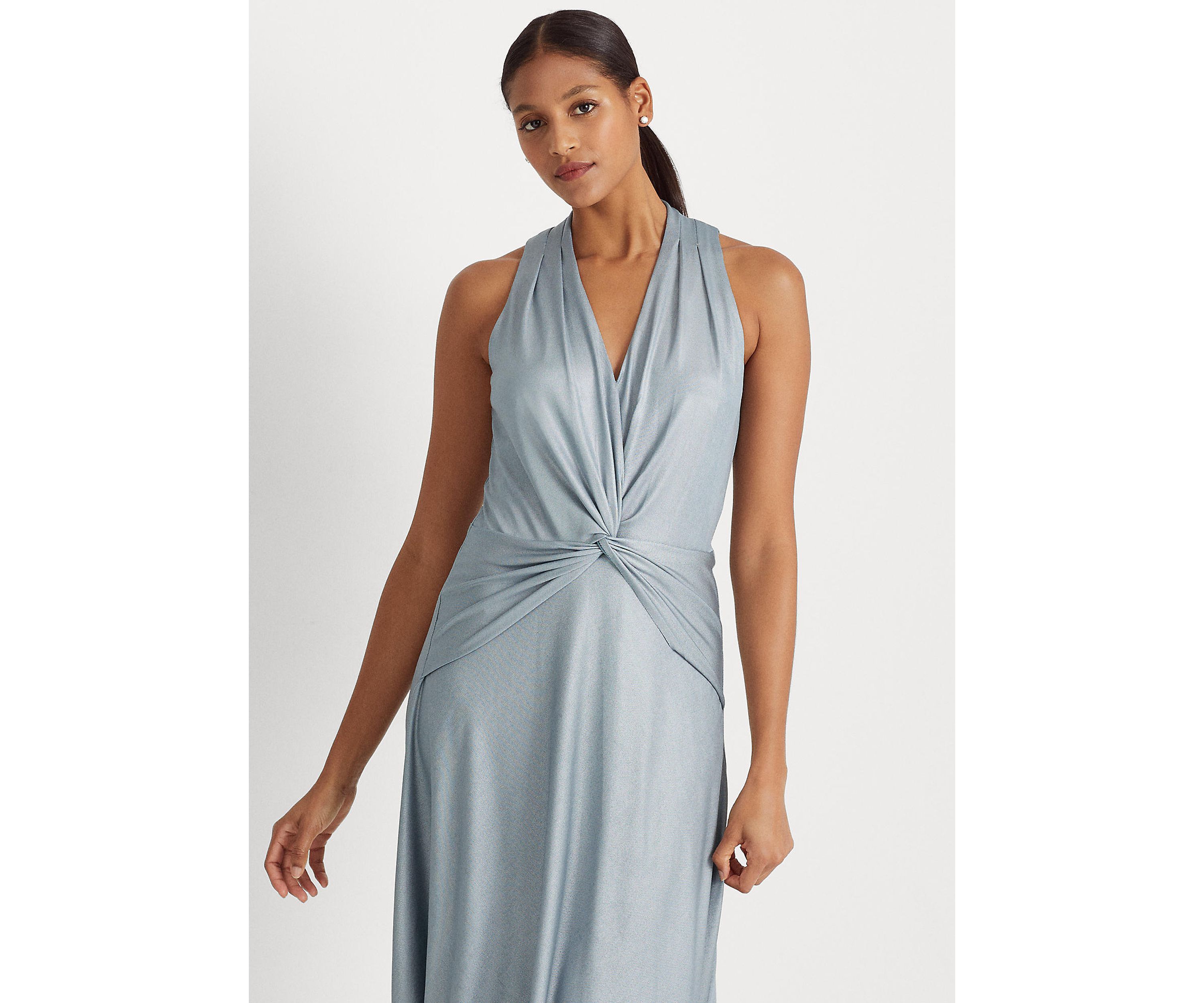 Foil-Print Jersey Twist-Front Cocktail Dress