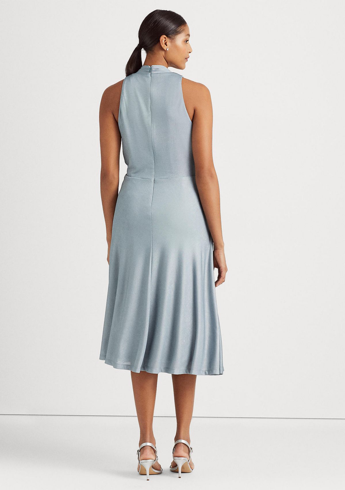 Foil-Print Jersey Twist-Front Cocktail Dress