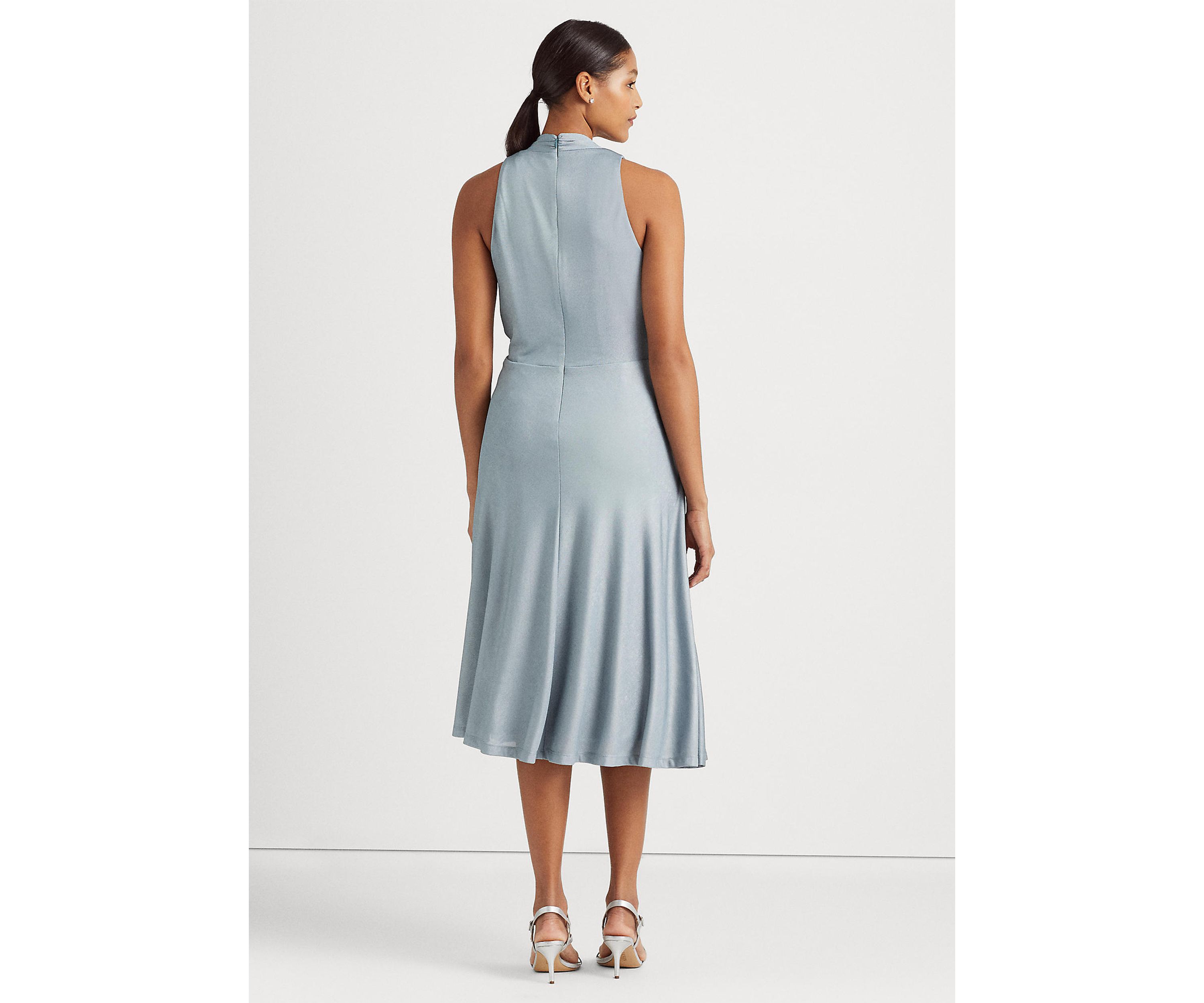 Foil-Print Jersey Twist-Front Cocktail Dress