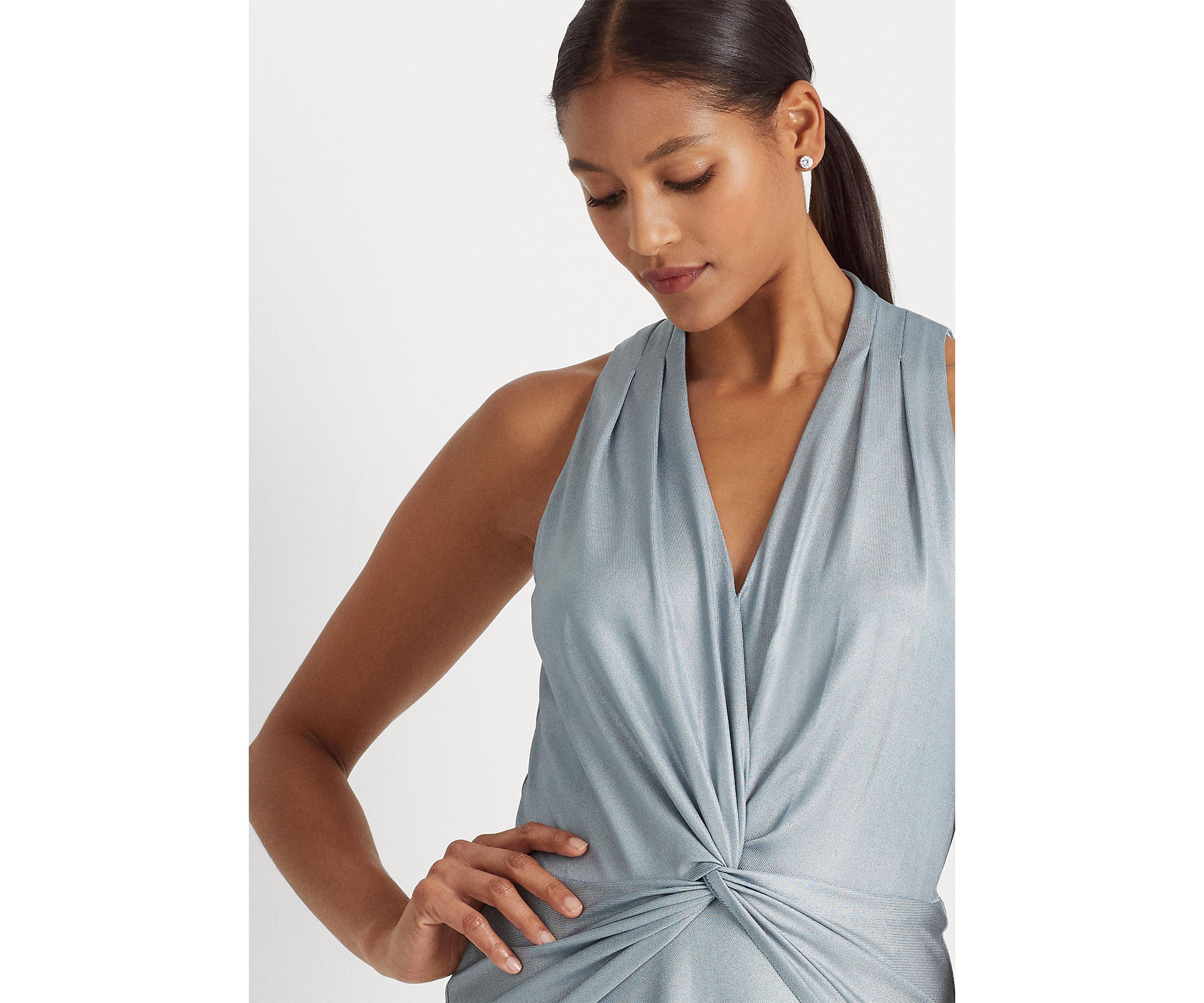 Foil-Print Jersey Twist-Front Cocktail Dress