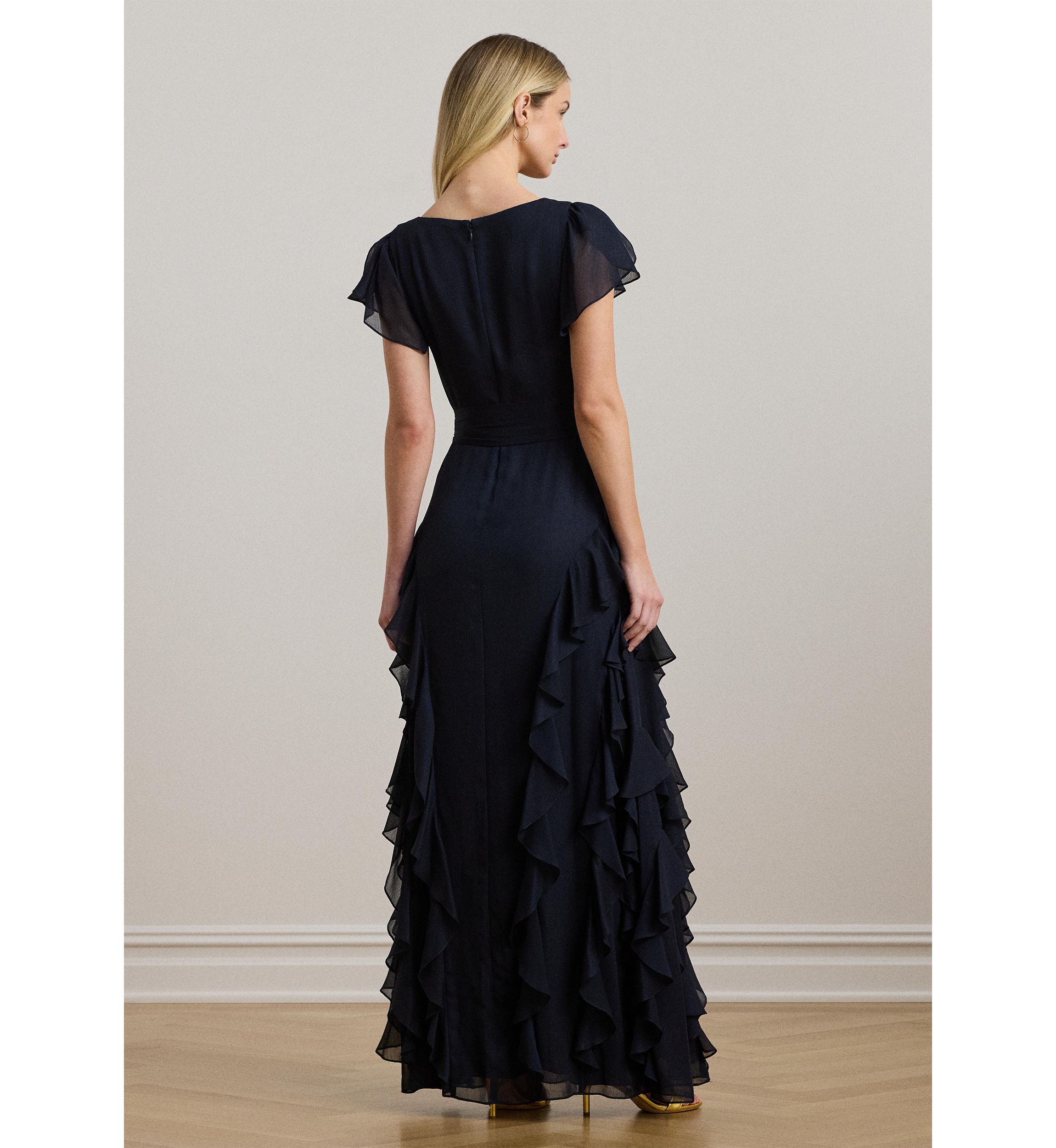 Lauren Ralph Lauren Women's Ruffle-Trim Metallic Chiffon Gown | Belk